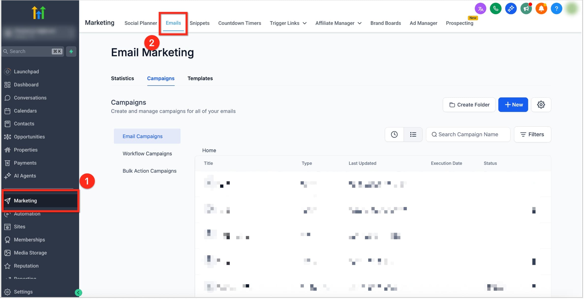 Schermata 1 — I diversi elementi dell'Email Builder