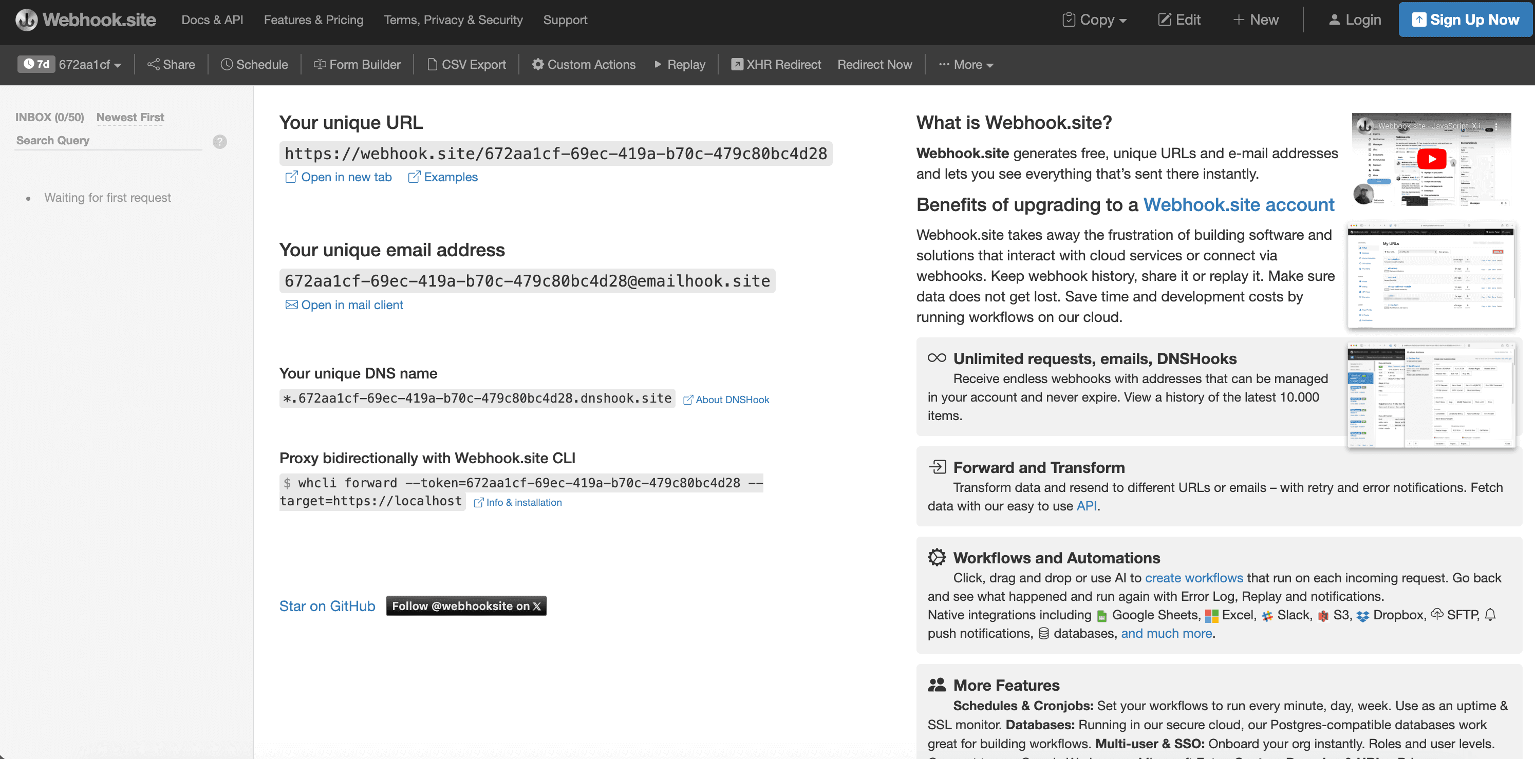 Schermata 1 — Come usare Webhook.site per risolvere i problemi con le tue richieste API