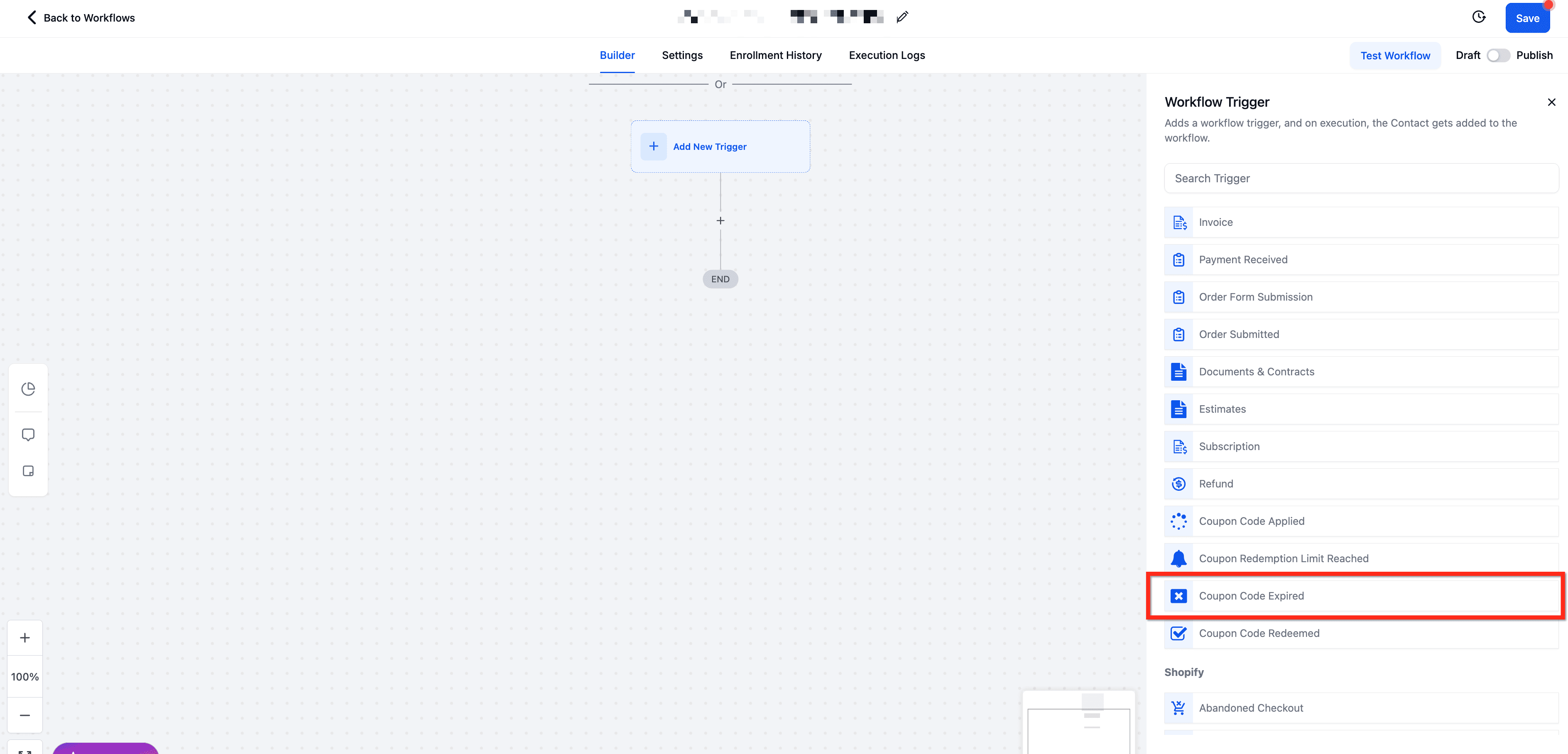 Schermata 2 — Workflow Trigger - Coupon Code Expired