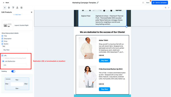 Schermata 18 — Aggiungere l'Elemento Prodotto in una Email Campaign