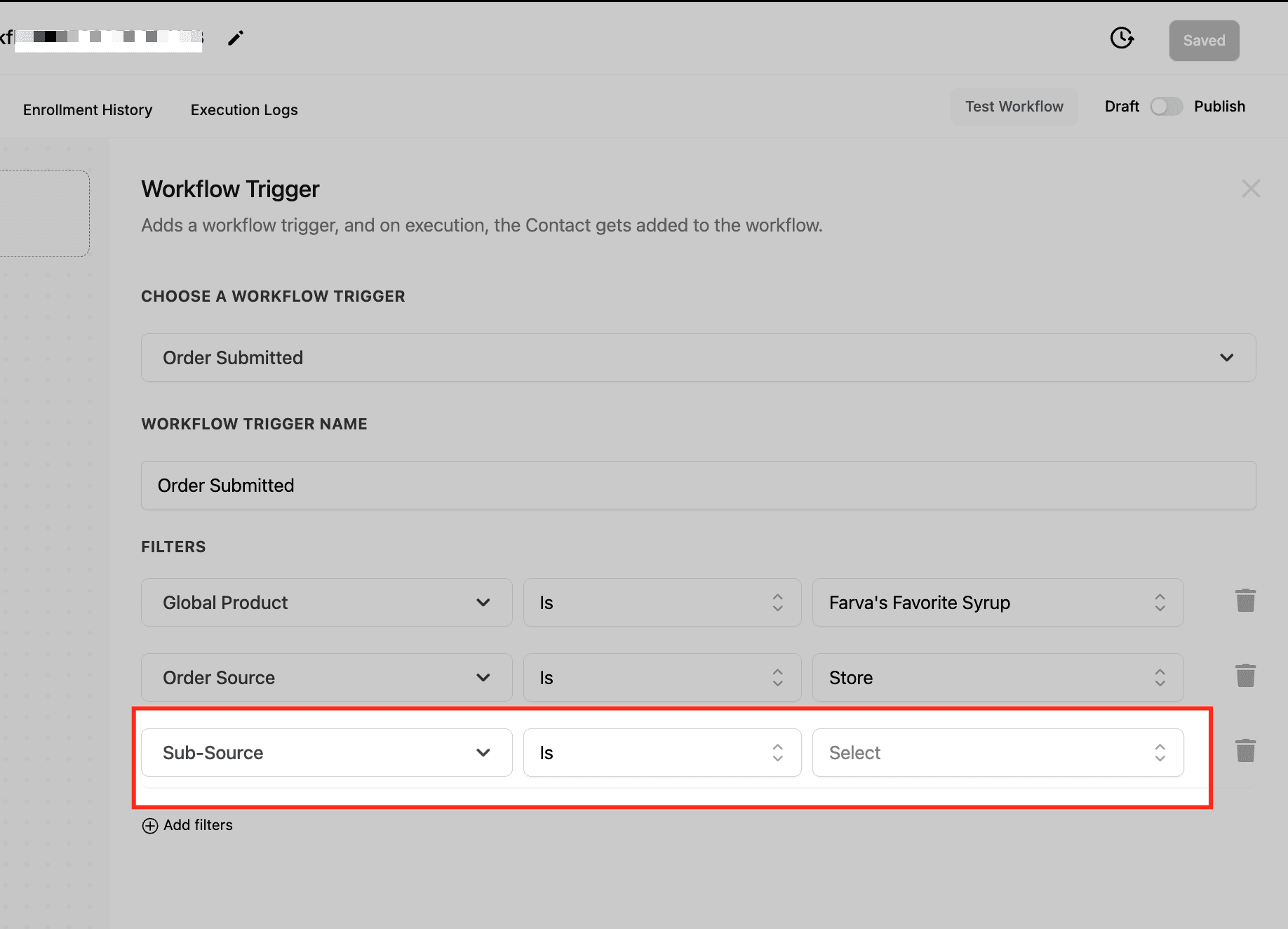 Schermata 6 — Workflow Trigger - Order Submitted