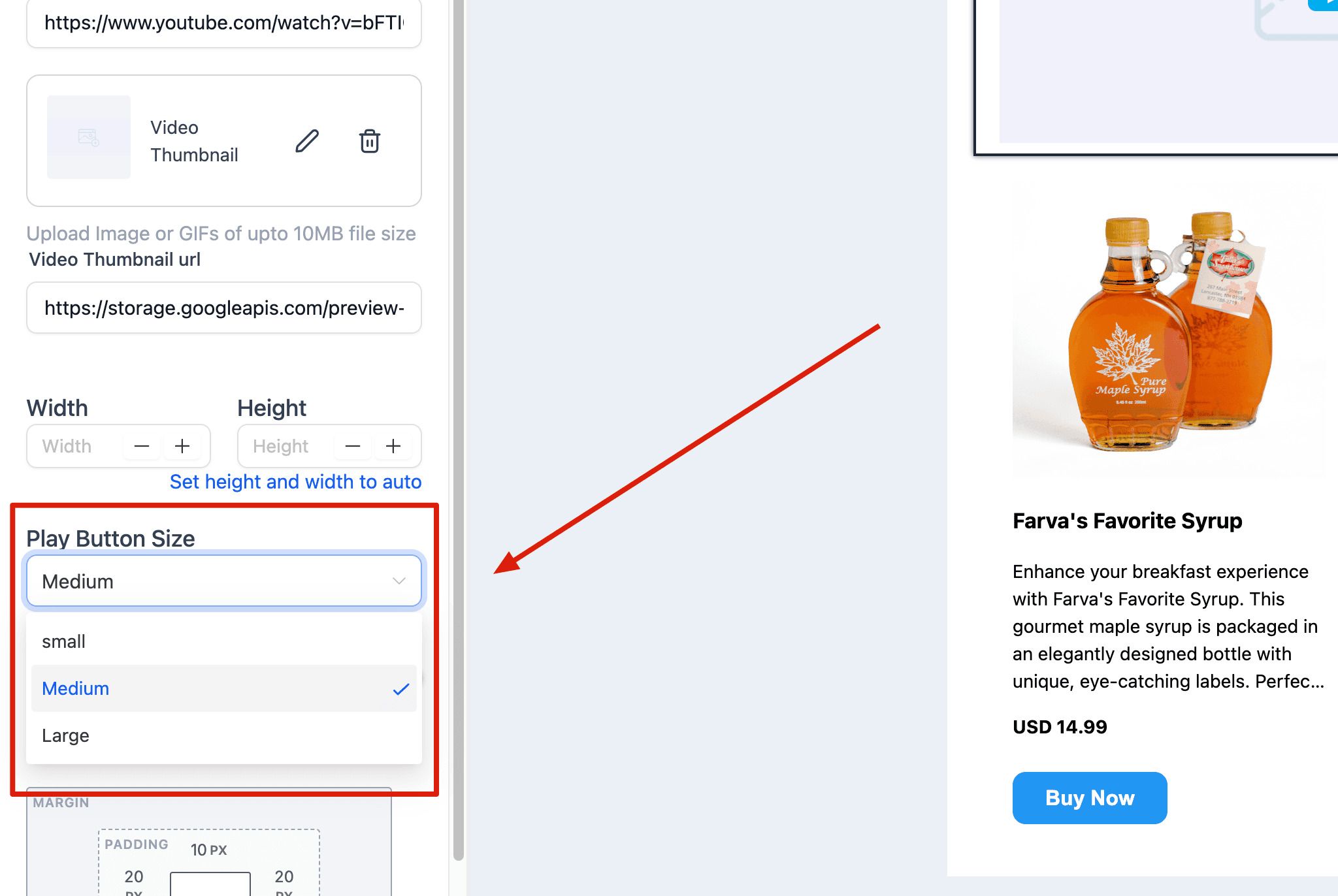 Schermata 7 — Elemento Video nell'Email Builder
