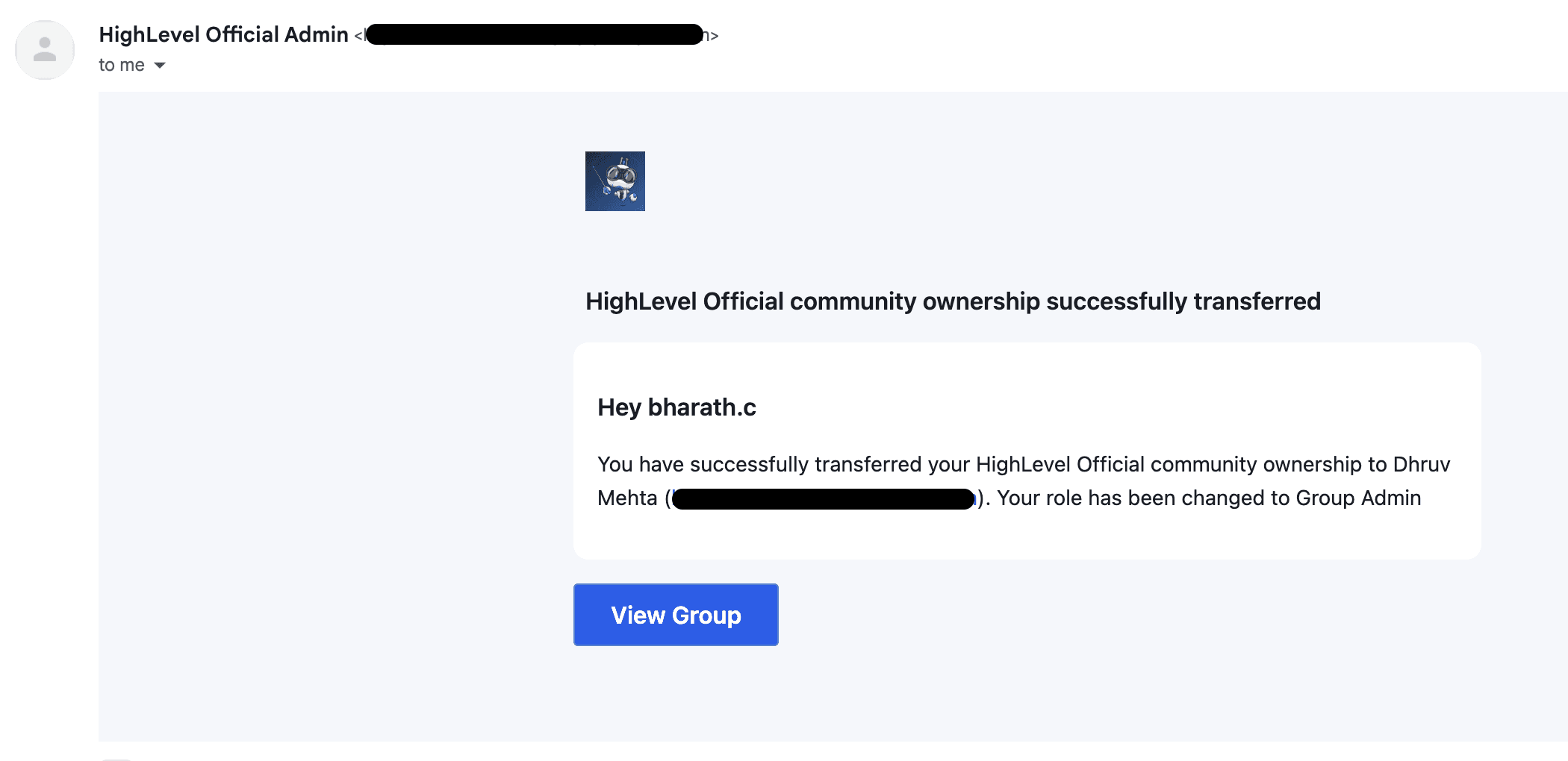 Schermata 4 — Trasferire la proprietà di un gruppo community