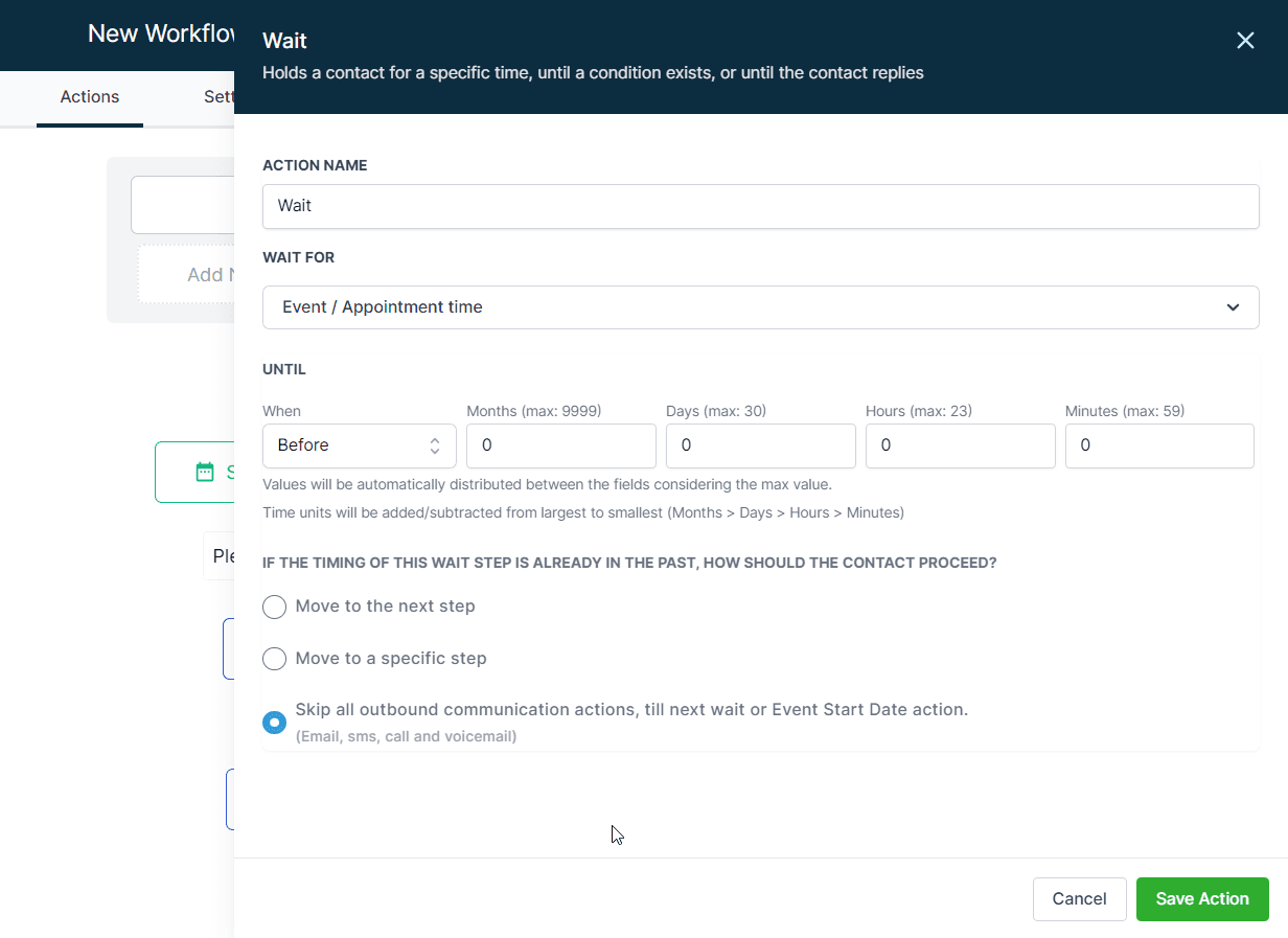 Schermata 4 — Azione Workflow - Imposta Data di Inizio Evento