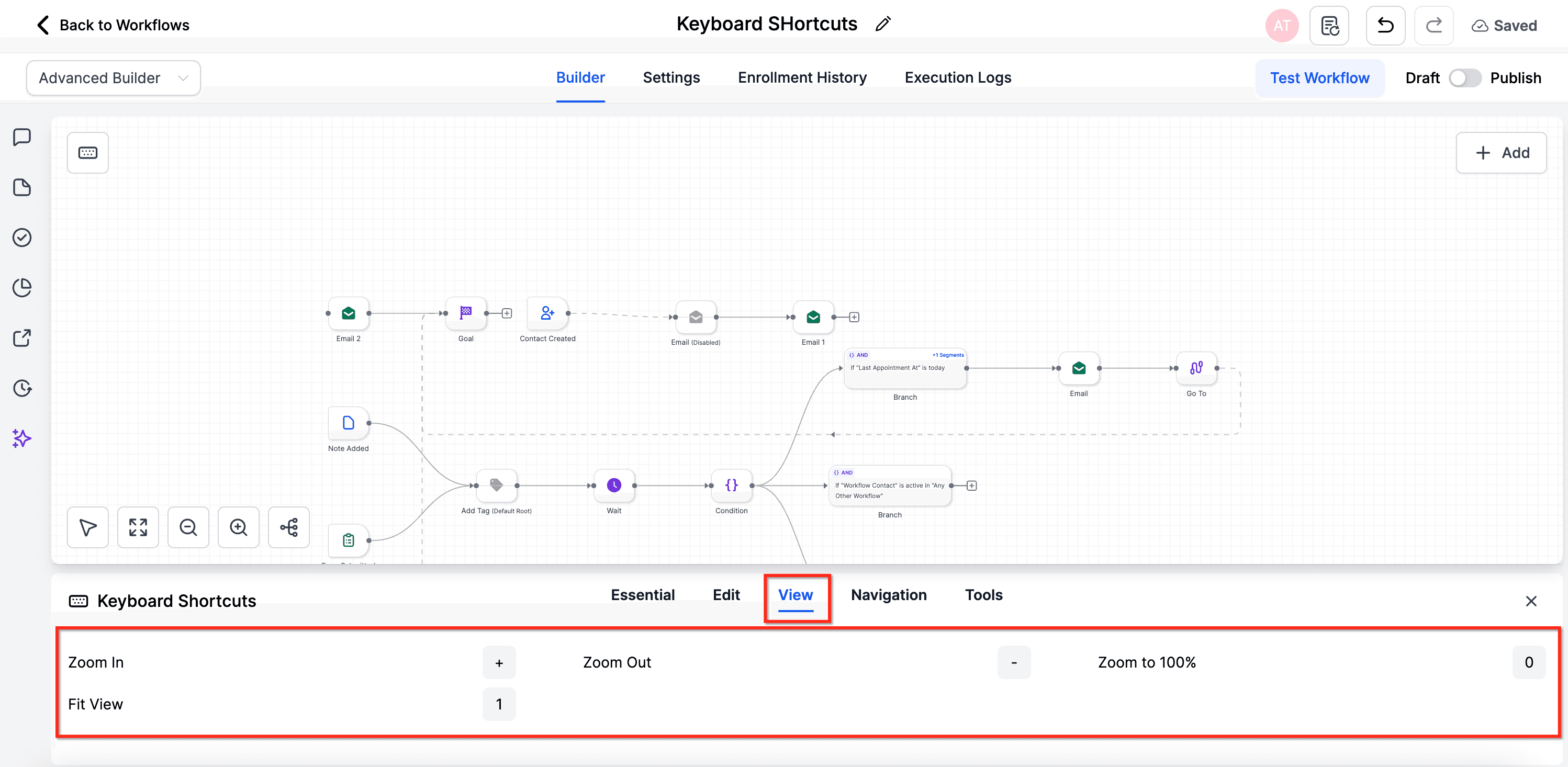 Schermata 7 — Scorciatoie da Tastiera nel Workflow Builder