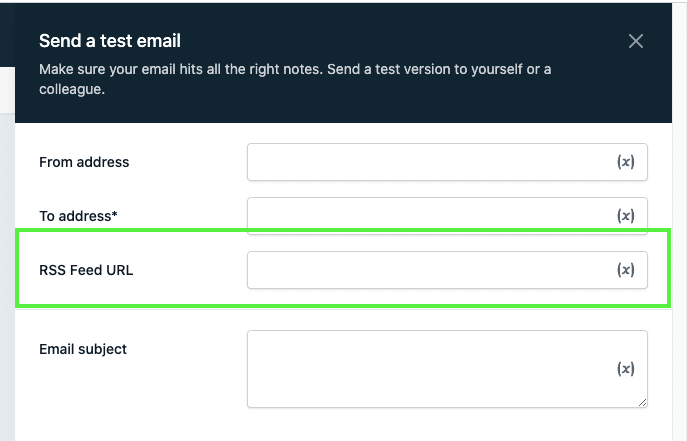 Schermata 10 — Blocchi RSS nell'Email Builder