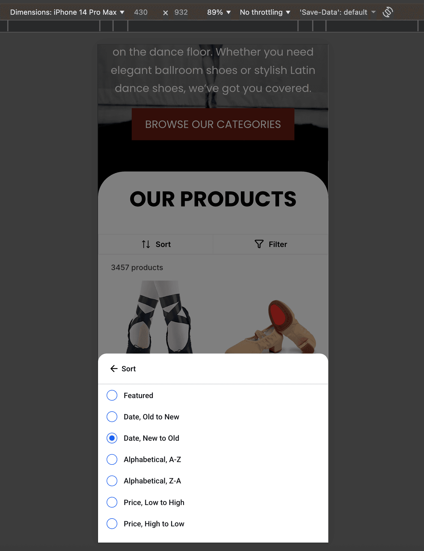 Schermata 1 — Come ordinare e filtrare i prodotti nel Site Builder Ecommerce di HITLEAD