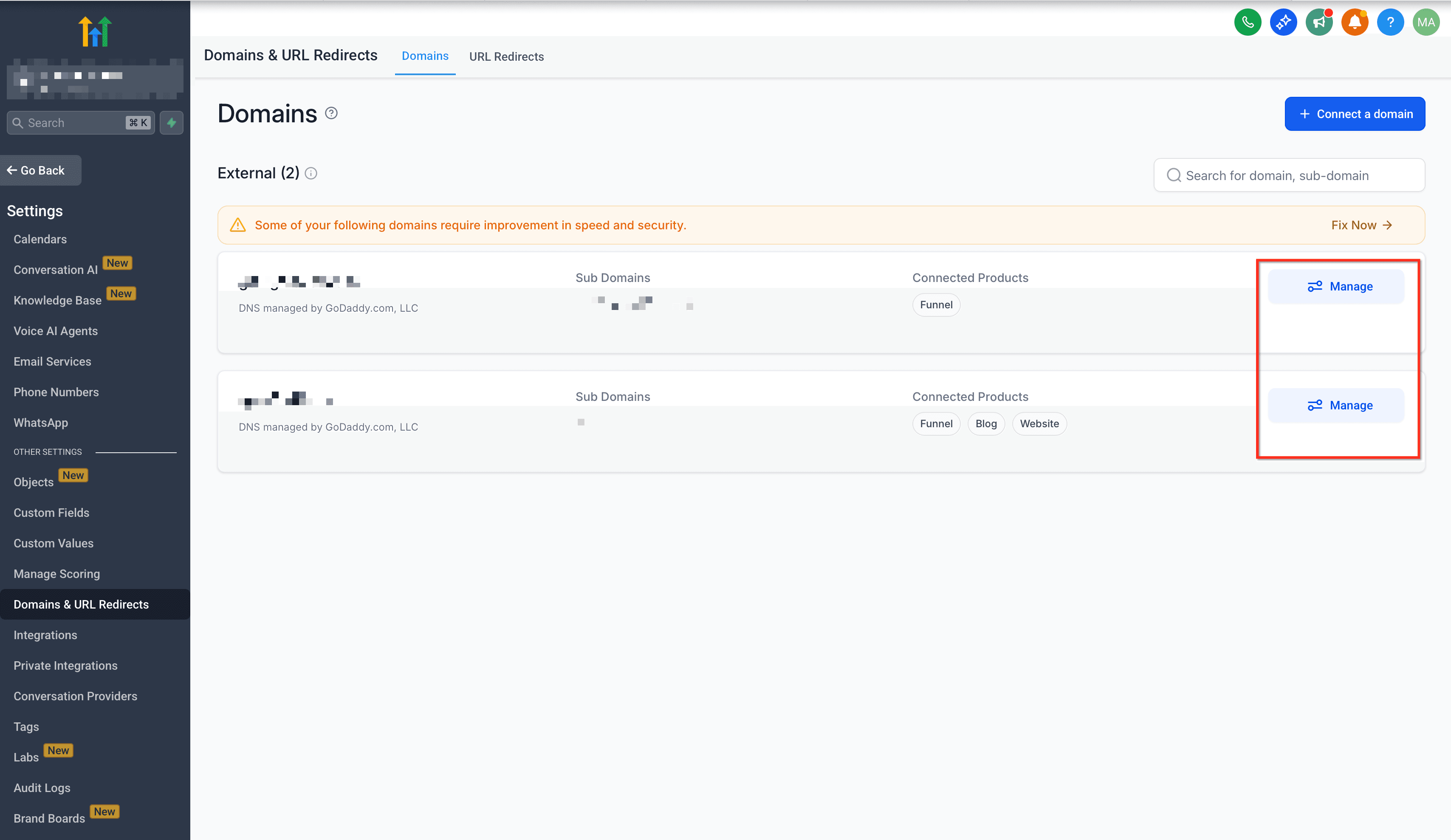Schermata 15 — Come configurare il dominio root/sottodominio per i tuoi Funnel/Siti web?