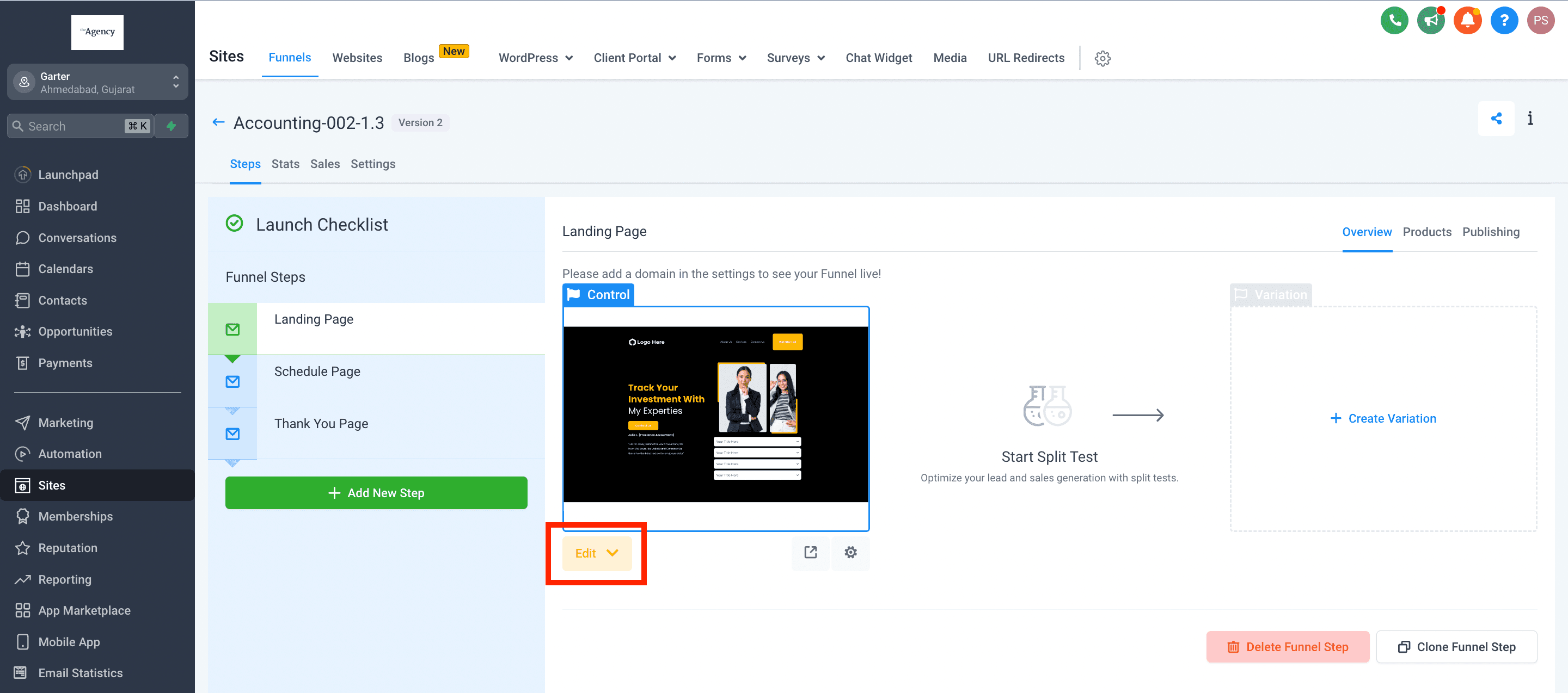 Schermata 3 — Come correggere grammatica e ortografia, allungare i contenuti e migliorare la scrittura in Funnel e Siti Web