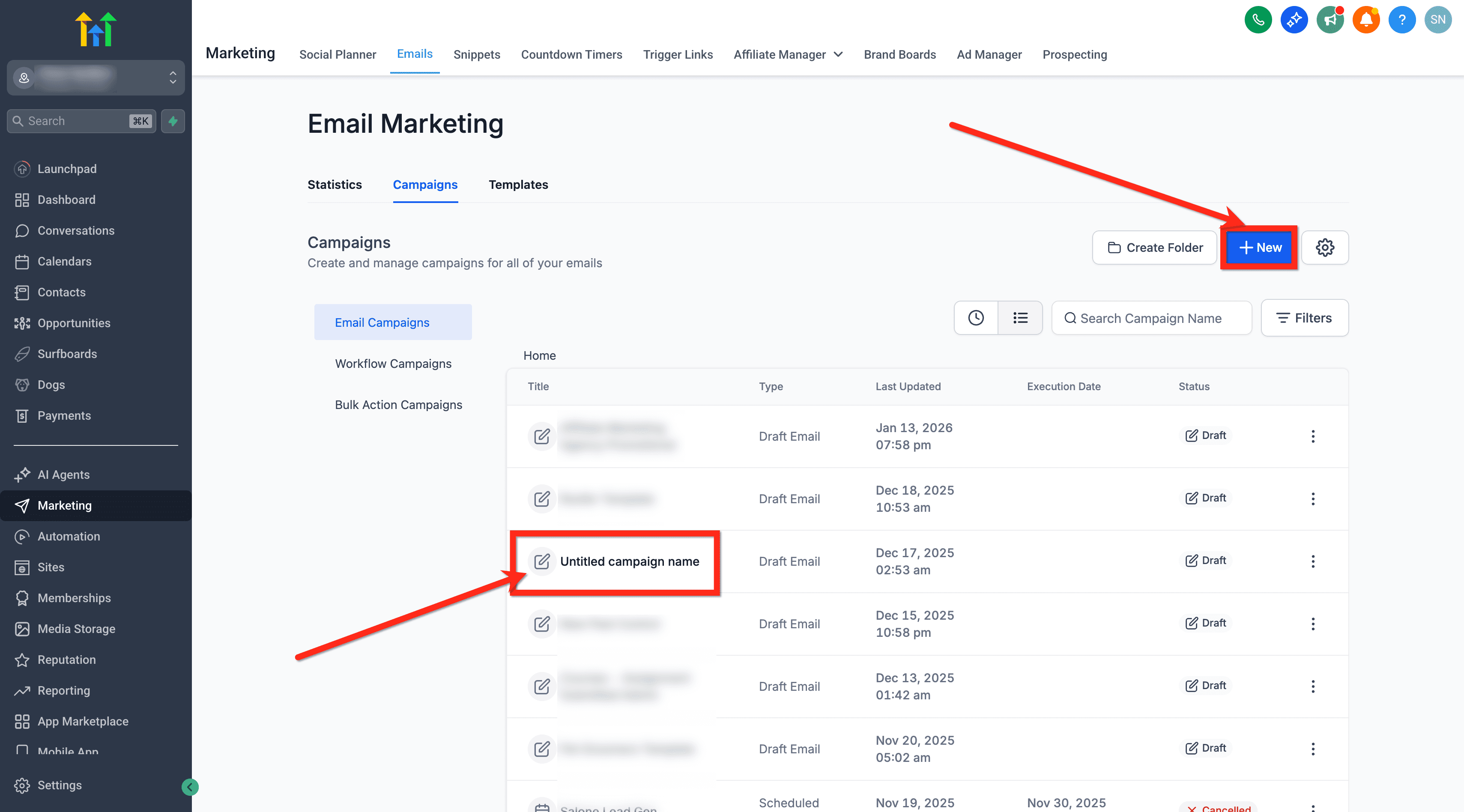 Schermata 2 — Come inviare o pianificare una Email Campaign
