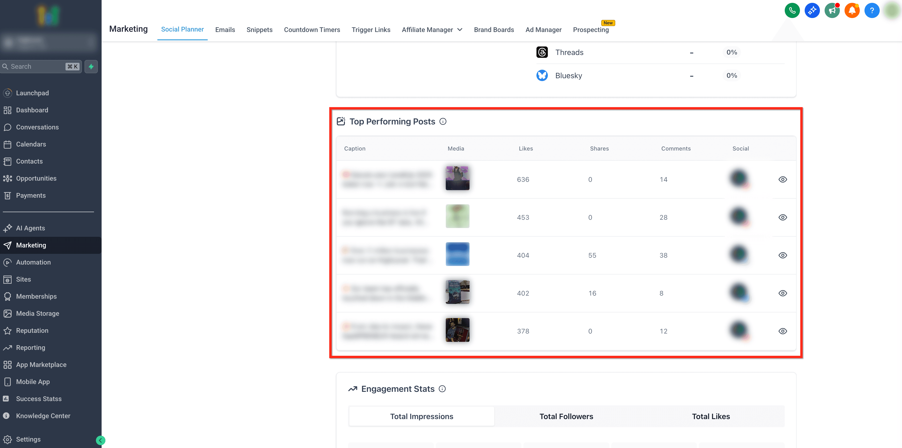 Schermata 12 — Social Planner - Monitora le Performance Social con le Analisi Avanzate