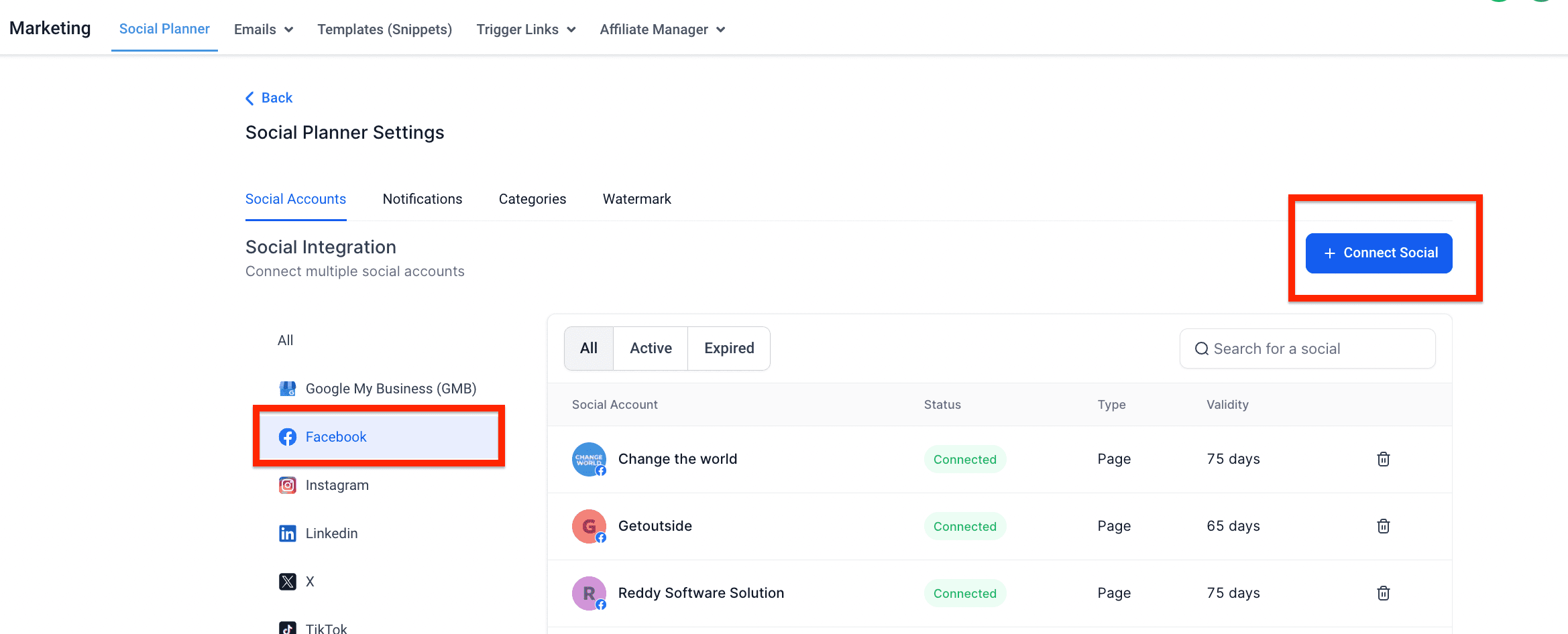 Schermata 2 — Come collegare le tue Pagine Facebook