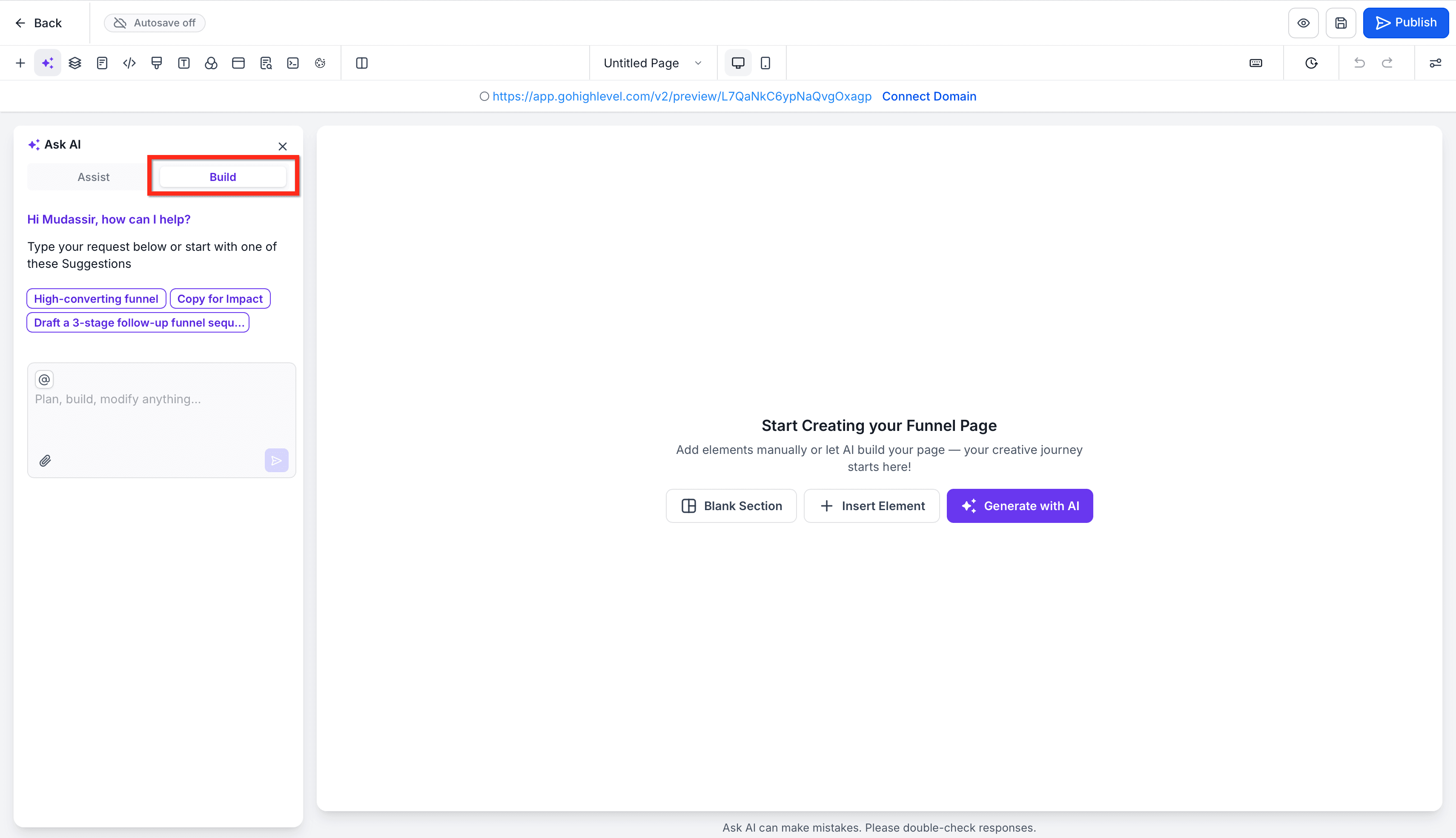 Schermata 2 — Funnel & Website AI