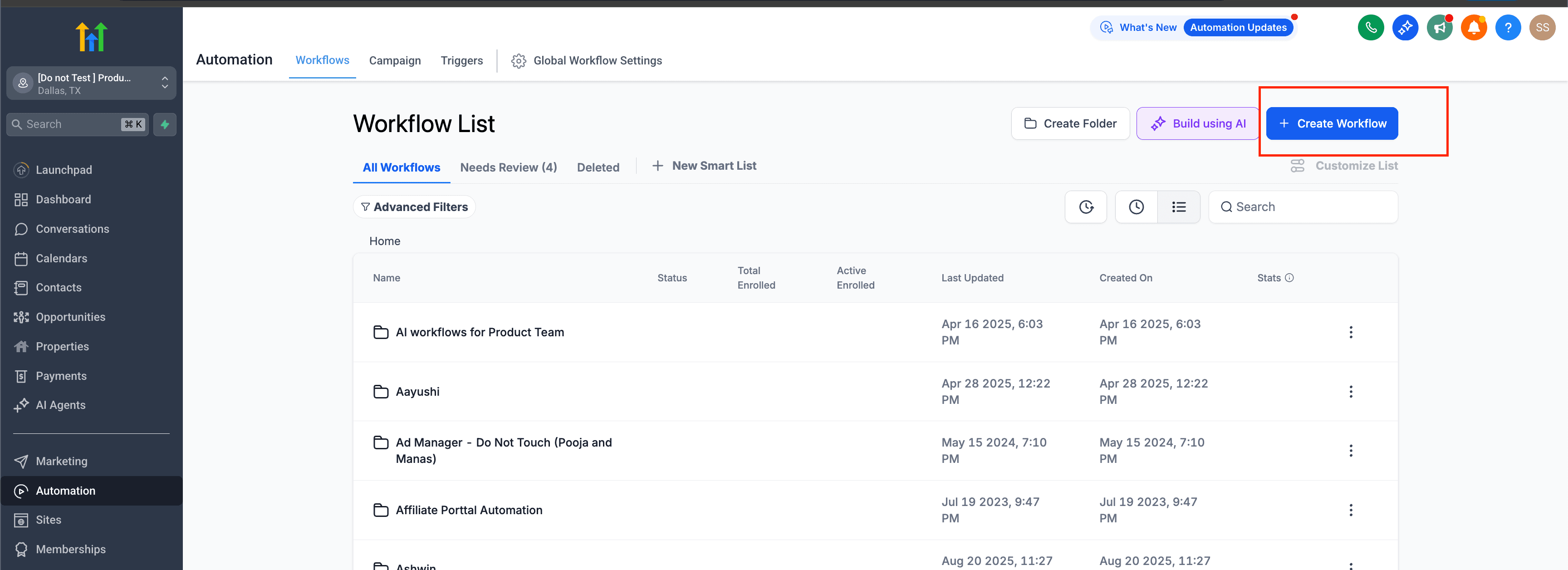 Automation > Workflows > Create Workflow