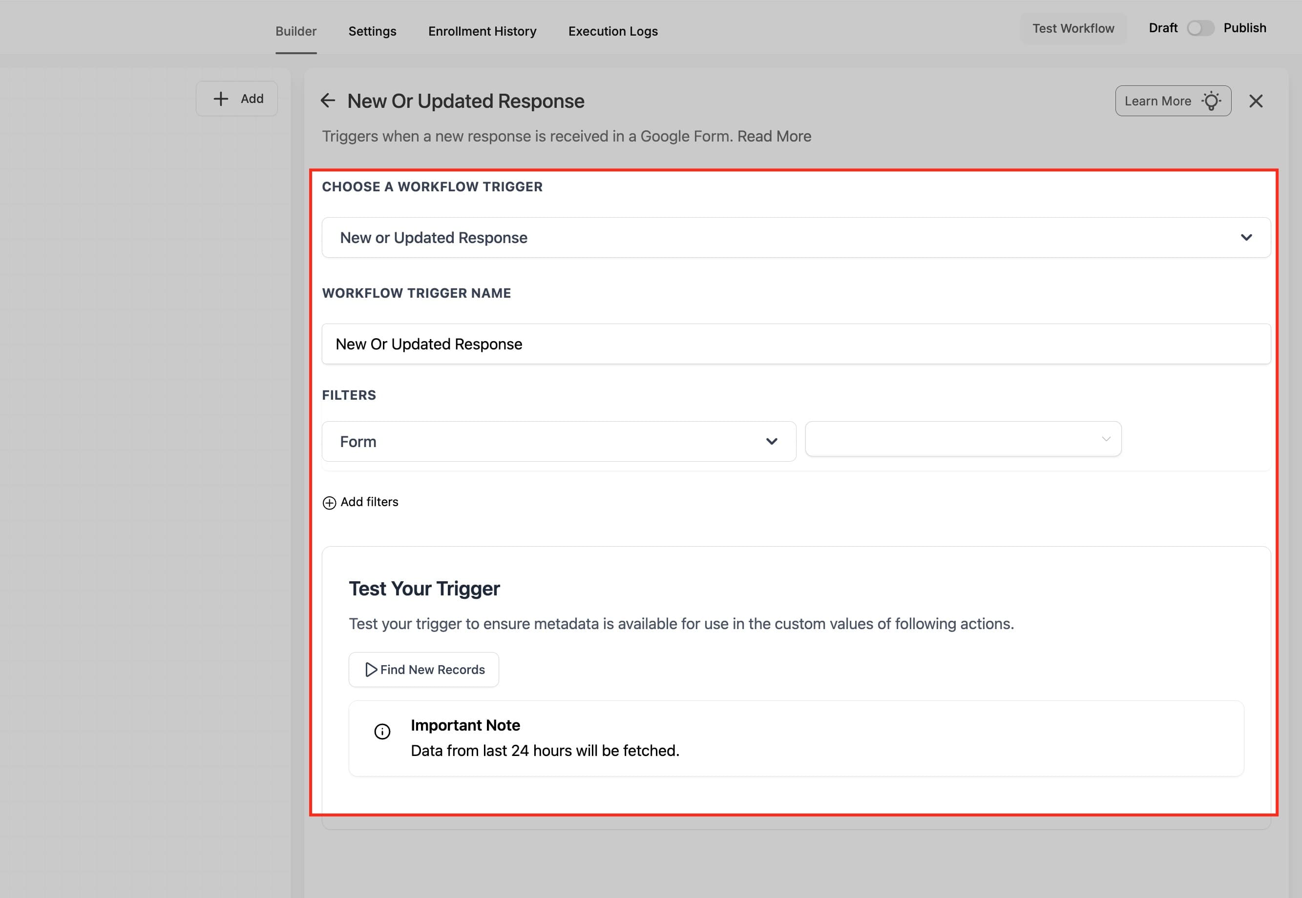 Schermata 4 — Google Forms - Azioni e Trigger nei Workflow