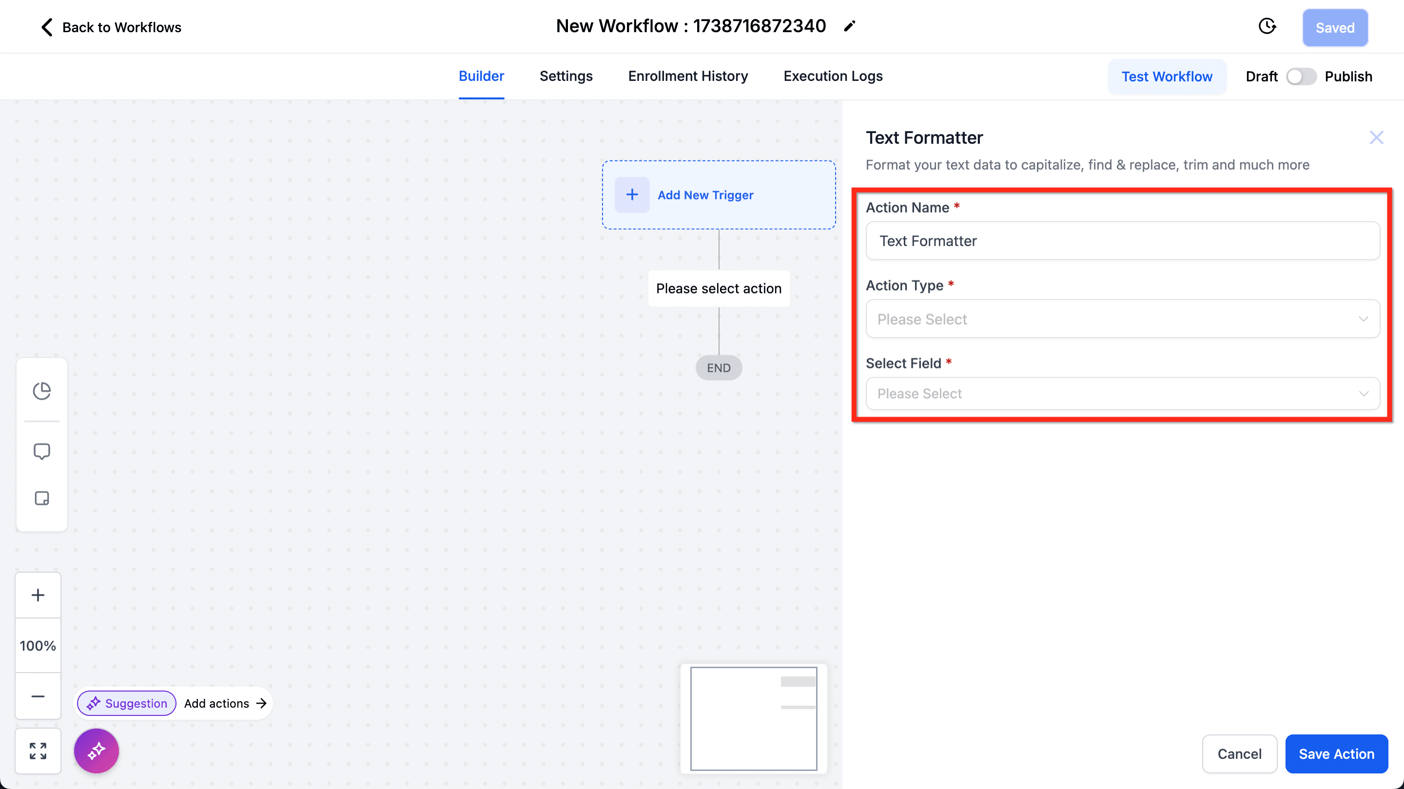 Schermata 3 — Azione Workflow - Text Formatter