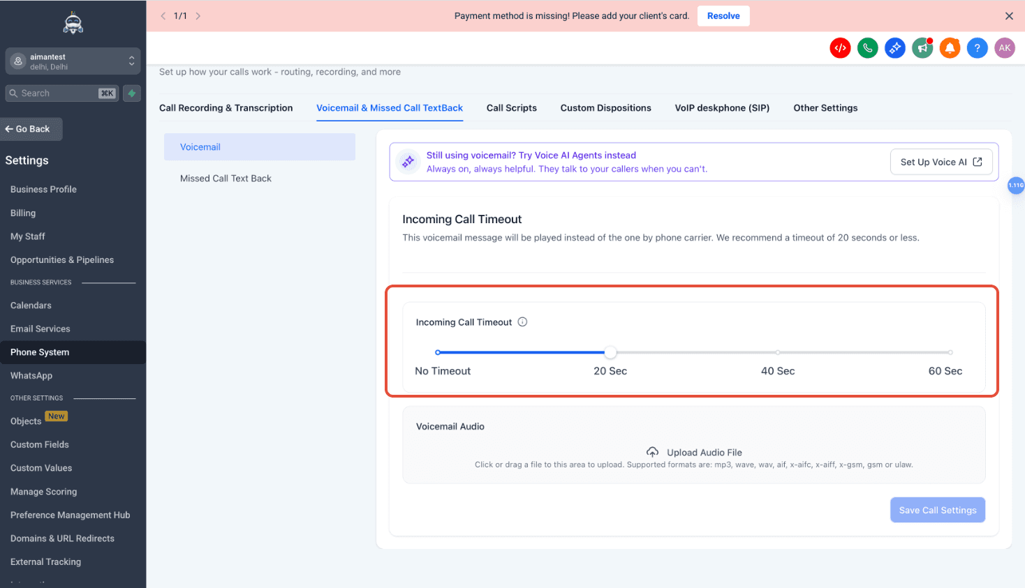 Schermata 6 — Dove e come configurare la funzione Missed Call Text Back