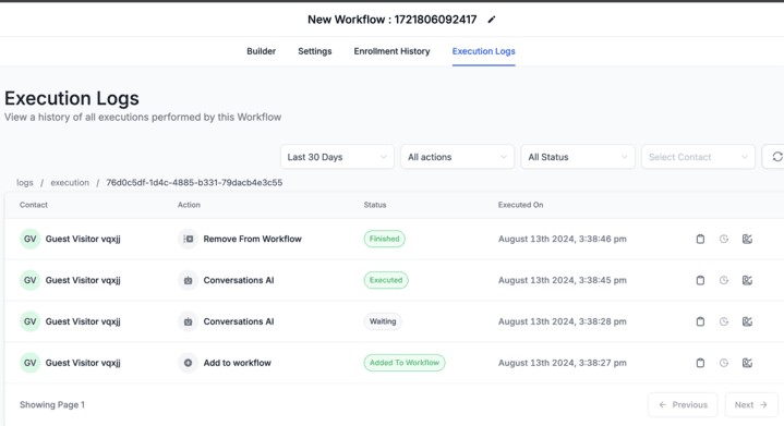Schermata 1 — Conversation AI: Canale Live Chat nell'Azione del Workflow