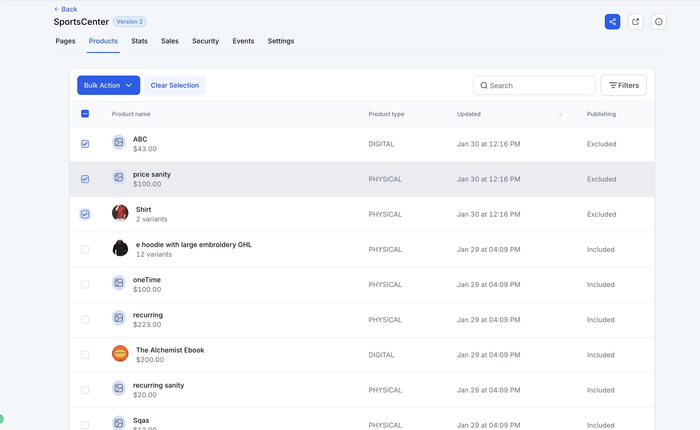 Schermata 4 — Come selezionare o filtrare i prodotti per Store Ecommerce?