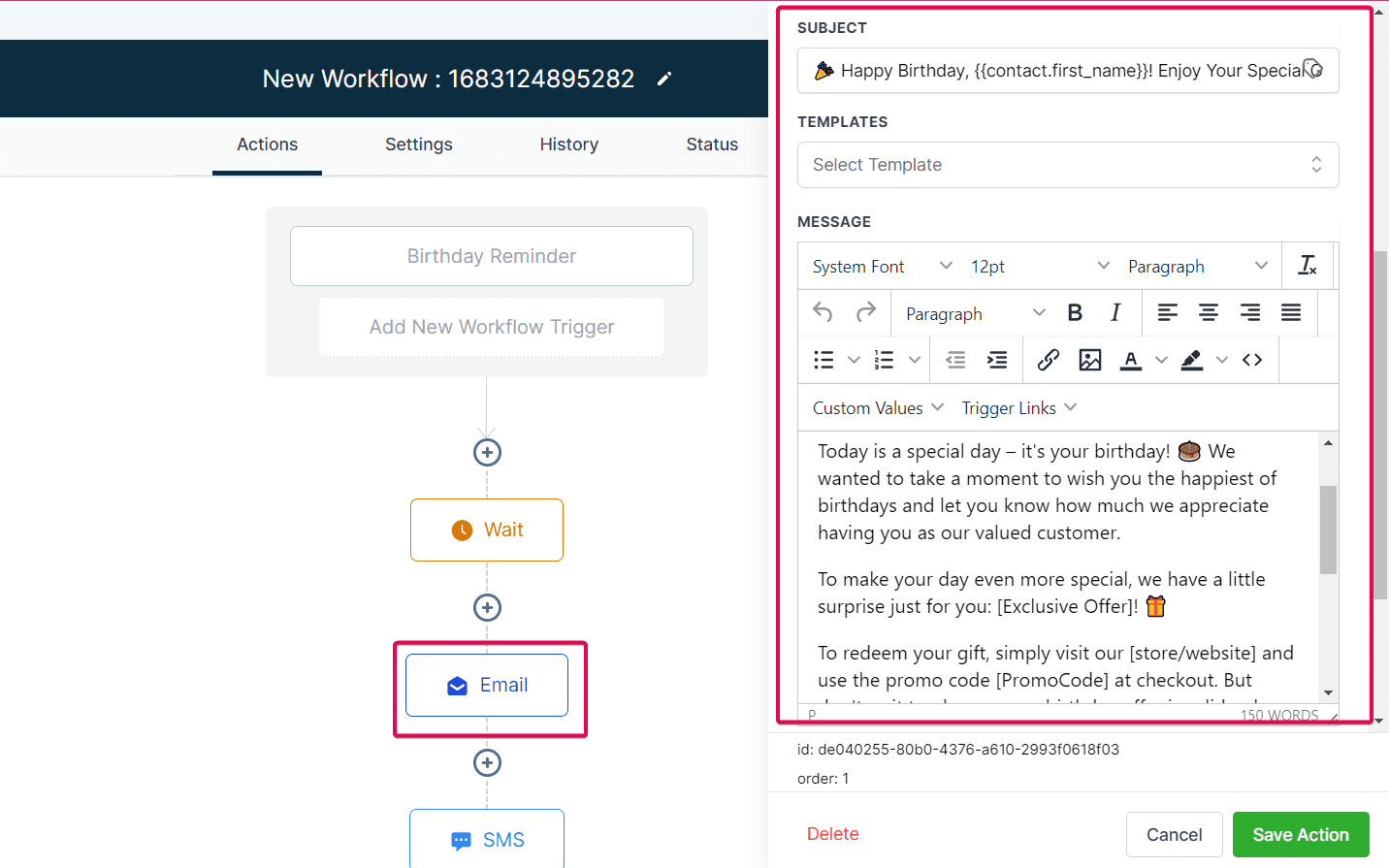Schermata 6 — Workflow Trigger - Promemoria Compleanno
