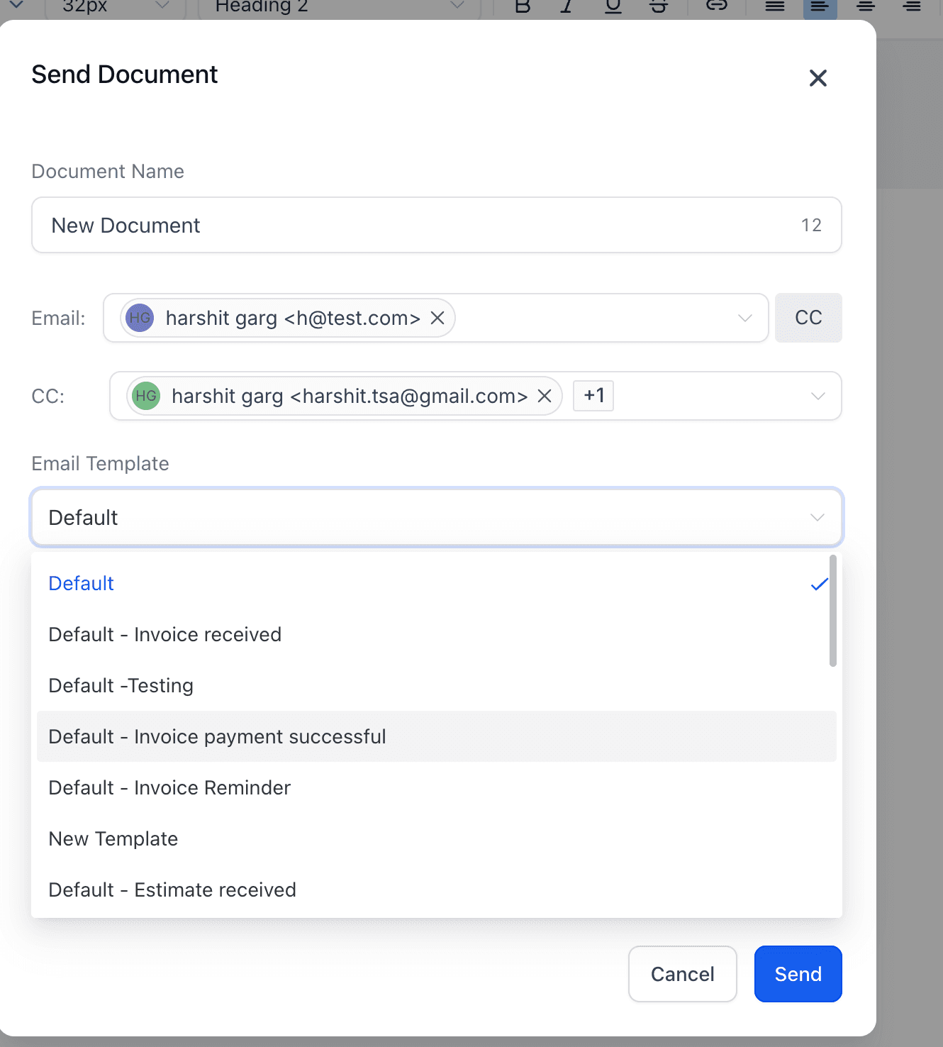 Schermata 2 — Documents & Contracts: Configurazione Template Email e Notifiche al Team