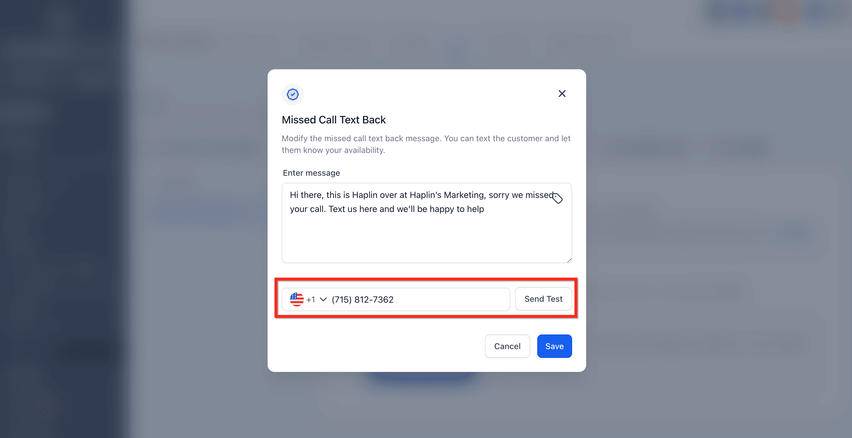 Schermata 5 — Dove e come configurare la funzione Missed Call Text Back