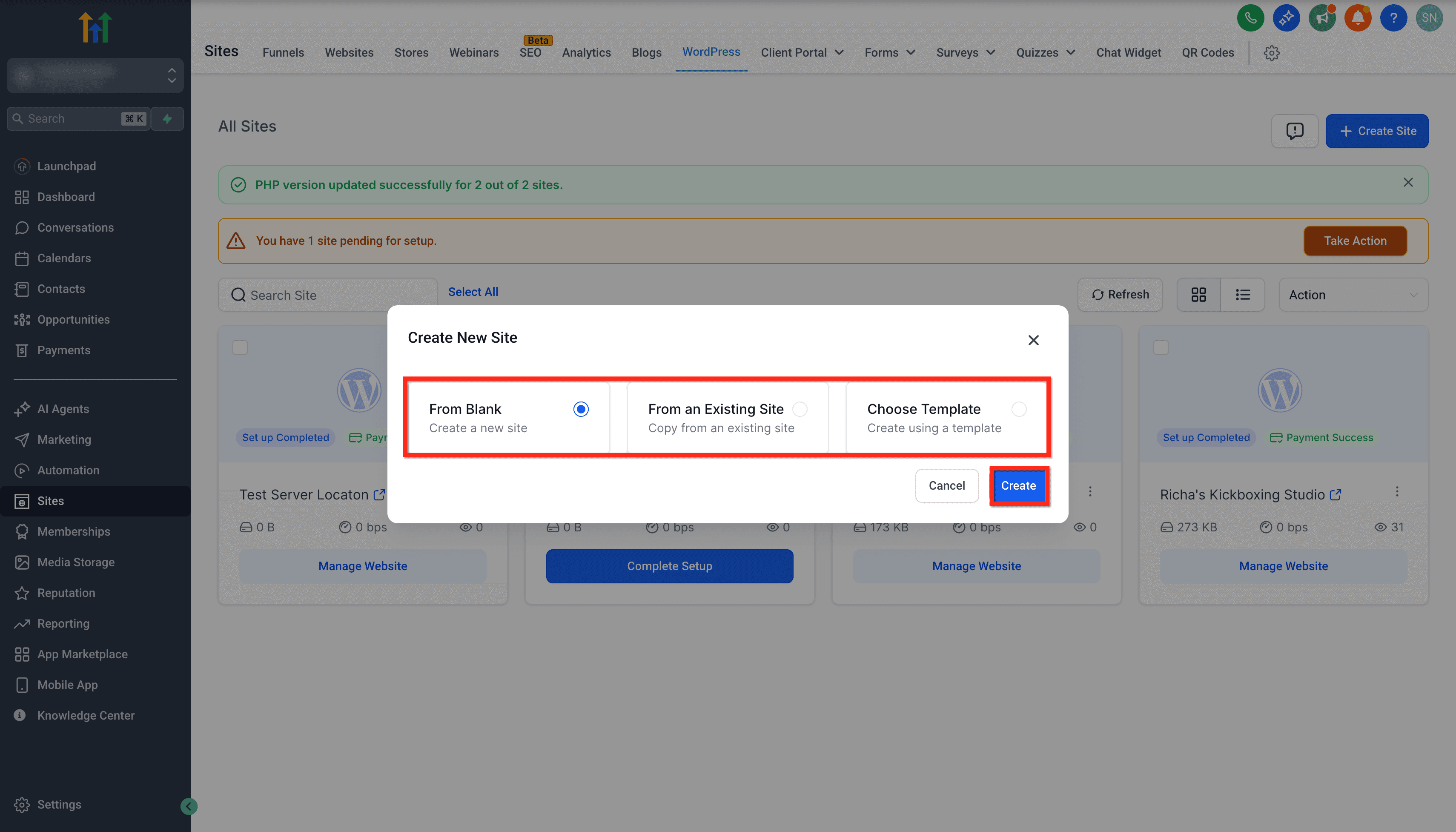 Schermata 4 — Come selezionare la posizione del server per il WordPress Hosting
