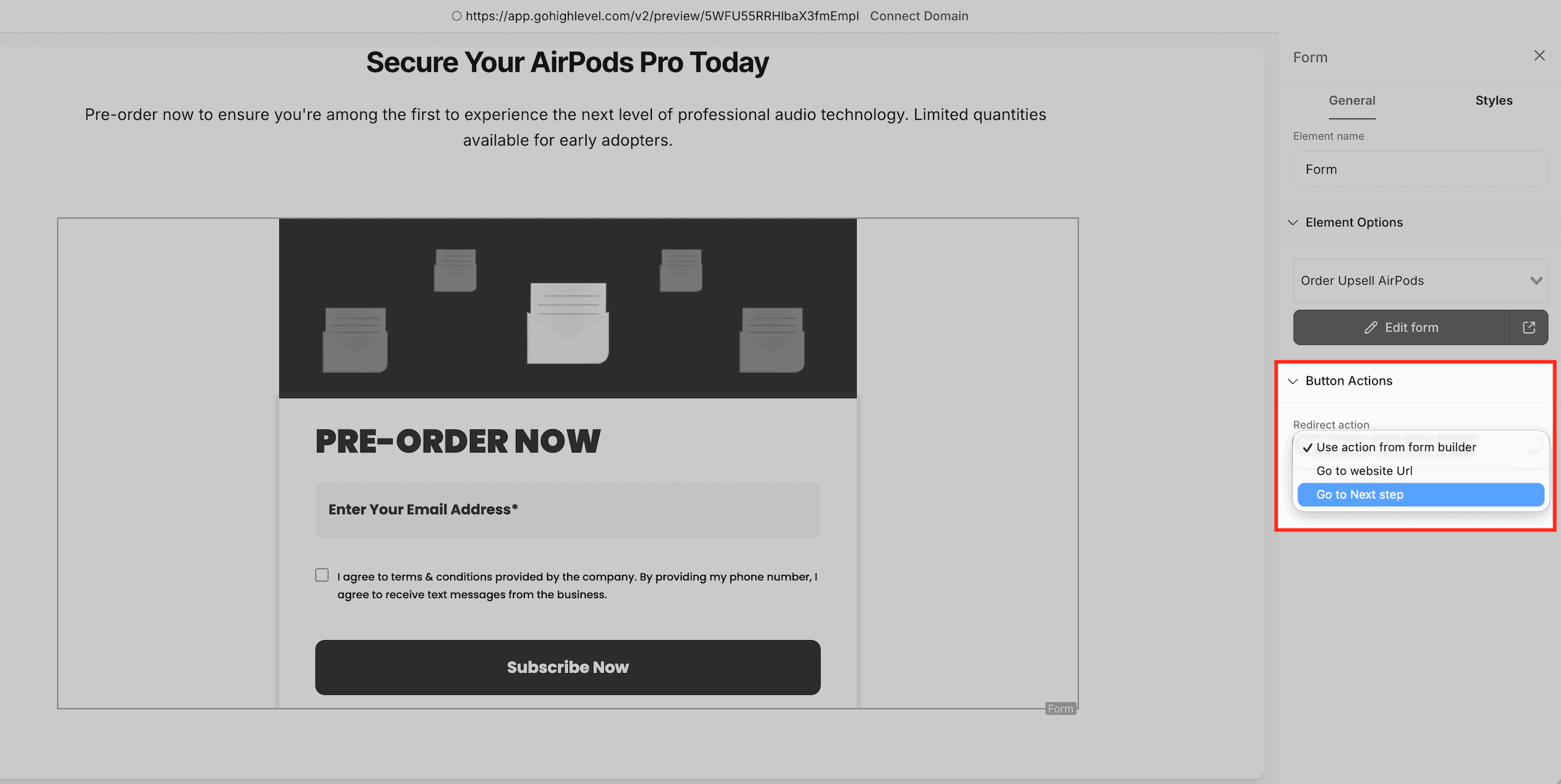 Schermata 6 — Come usare l'Order Upsell nei Form