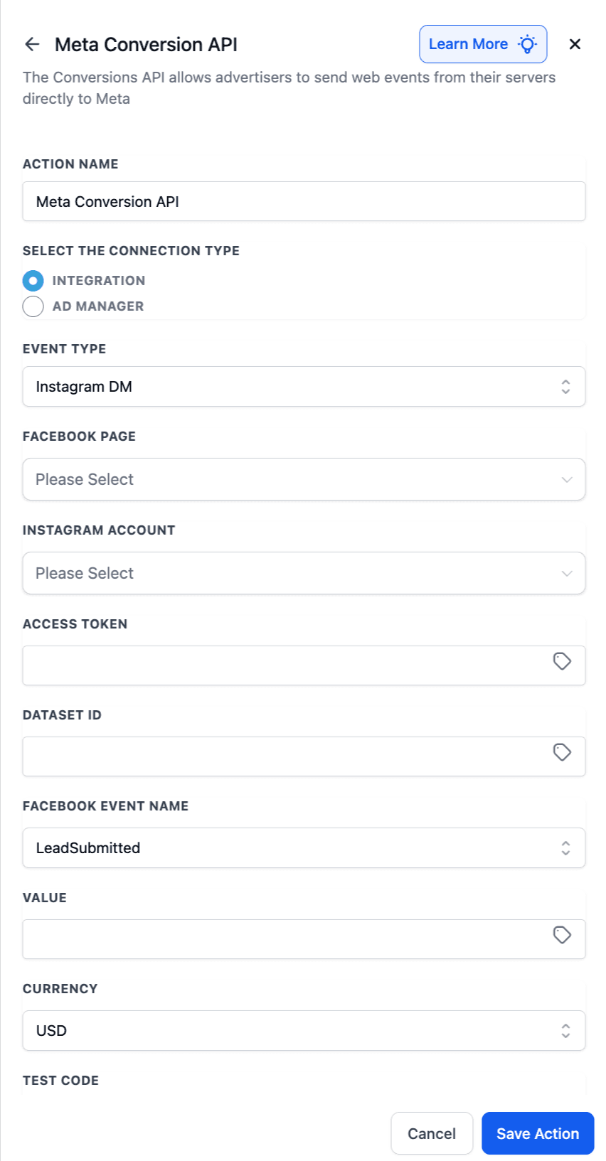 Schermata 2 — Come inviare un'azione Meta Conversion API per Ad Manager?