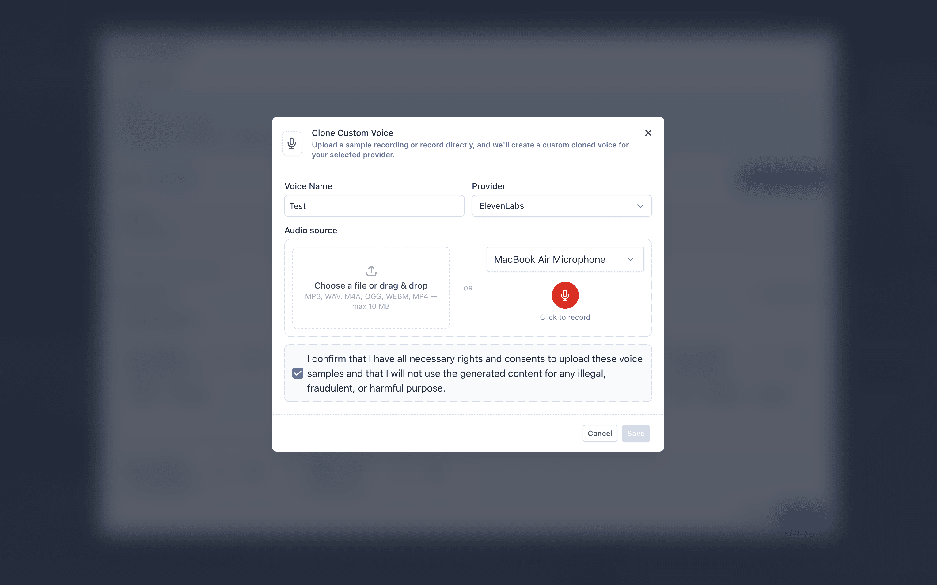 Schermata 5 — Crea e usa il Clone Vocale con Voice AI