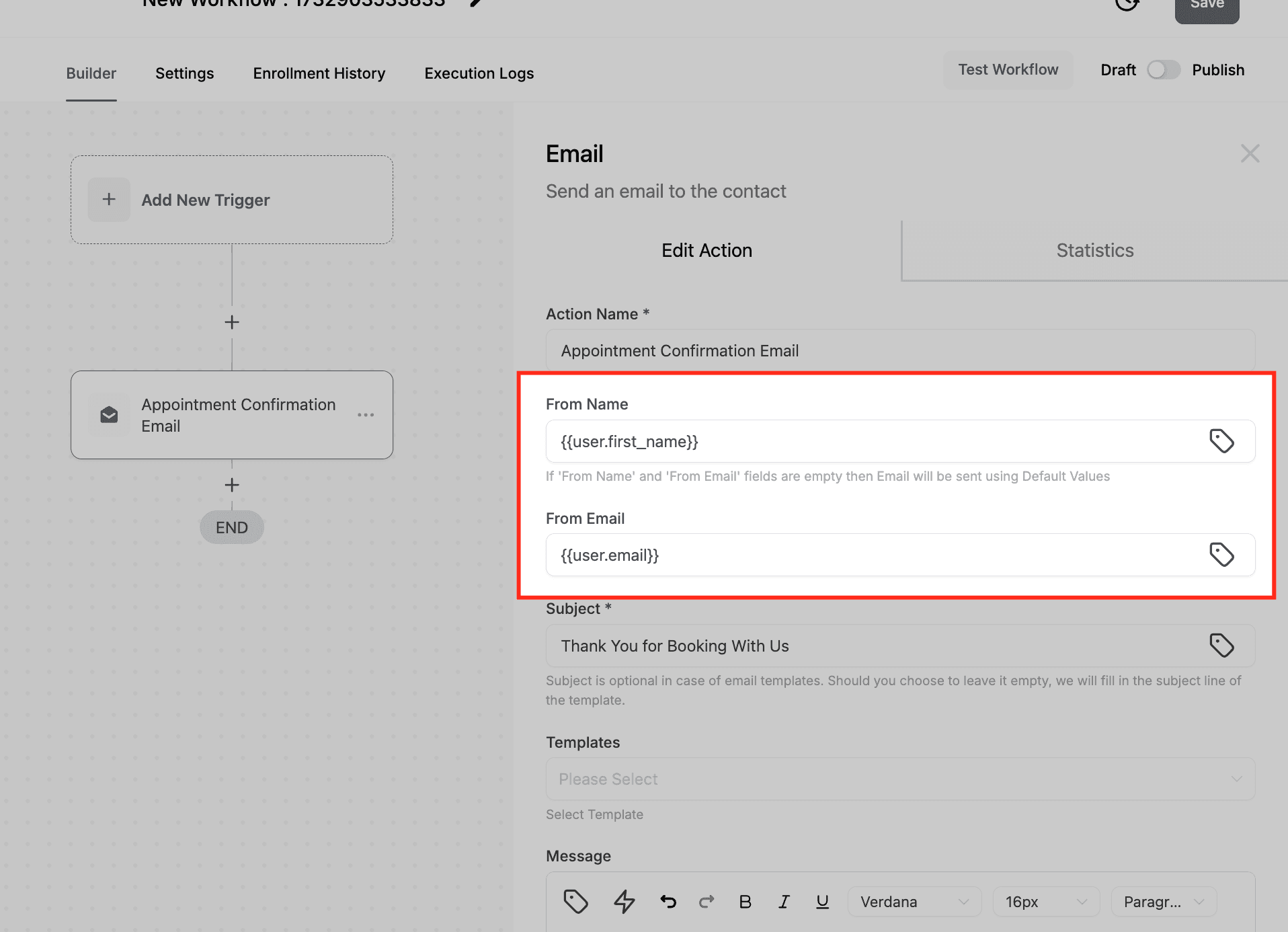 Schermata 3 — Azione Workflow - Invia Email