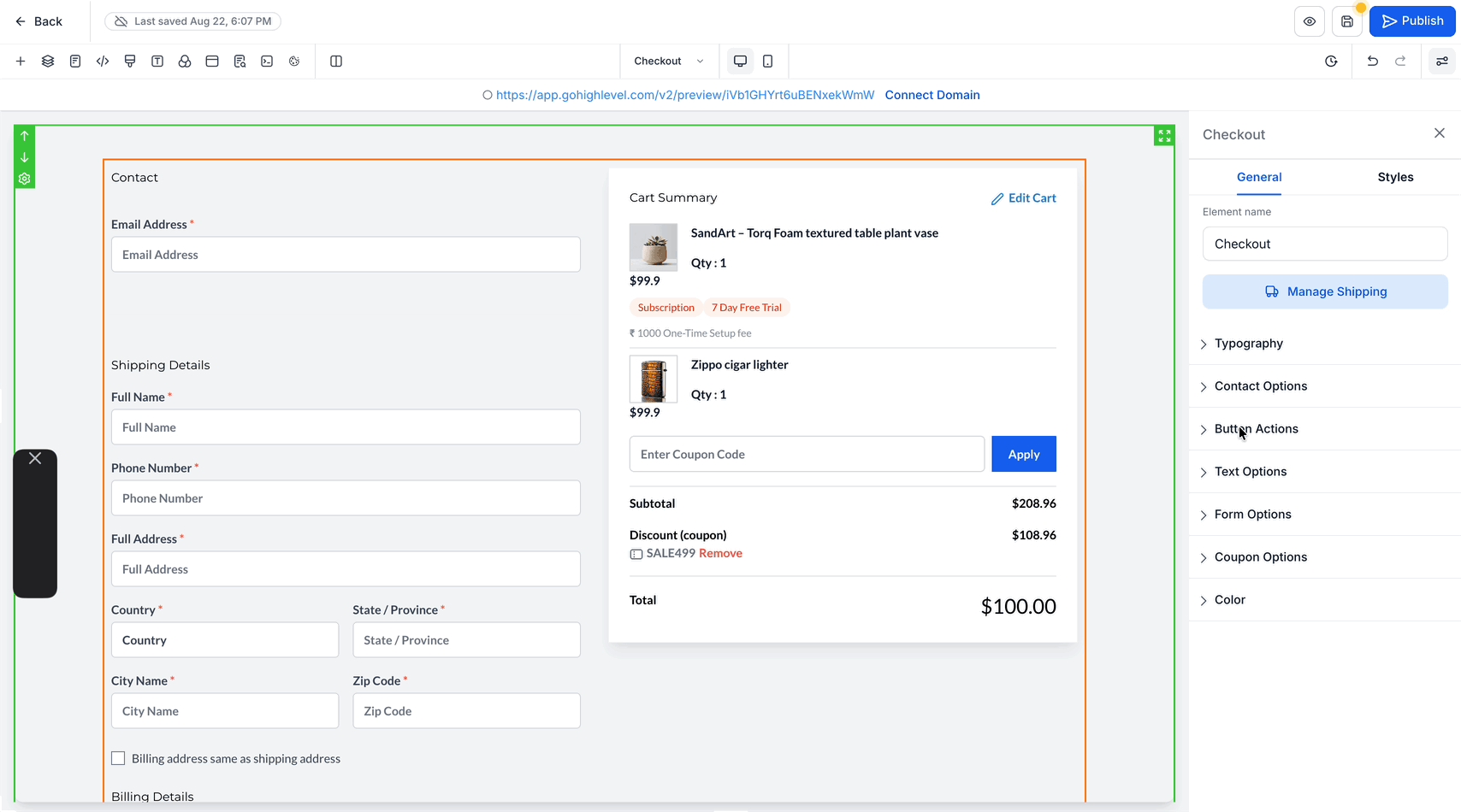 Schermata 6 — Ecommerce Store - Personalizzare le Pagine di Checkout