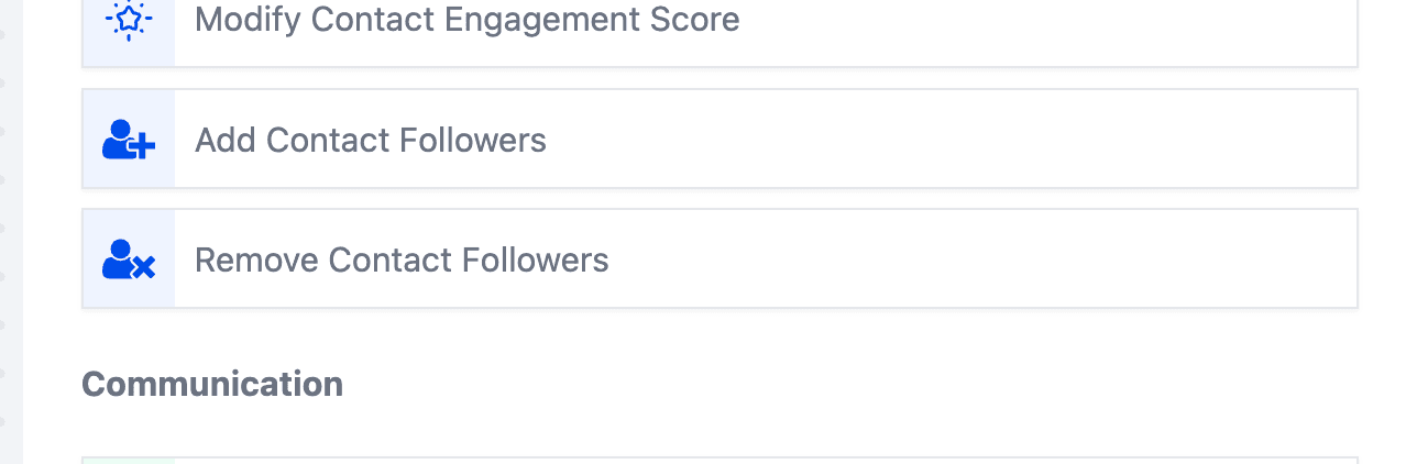 Schermata 1 — Azioni Workflow - Aggiungi Follower al Contatto