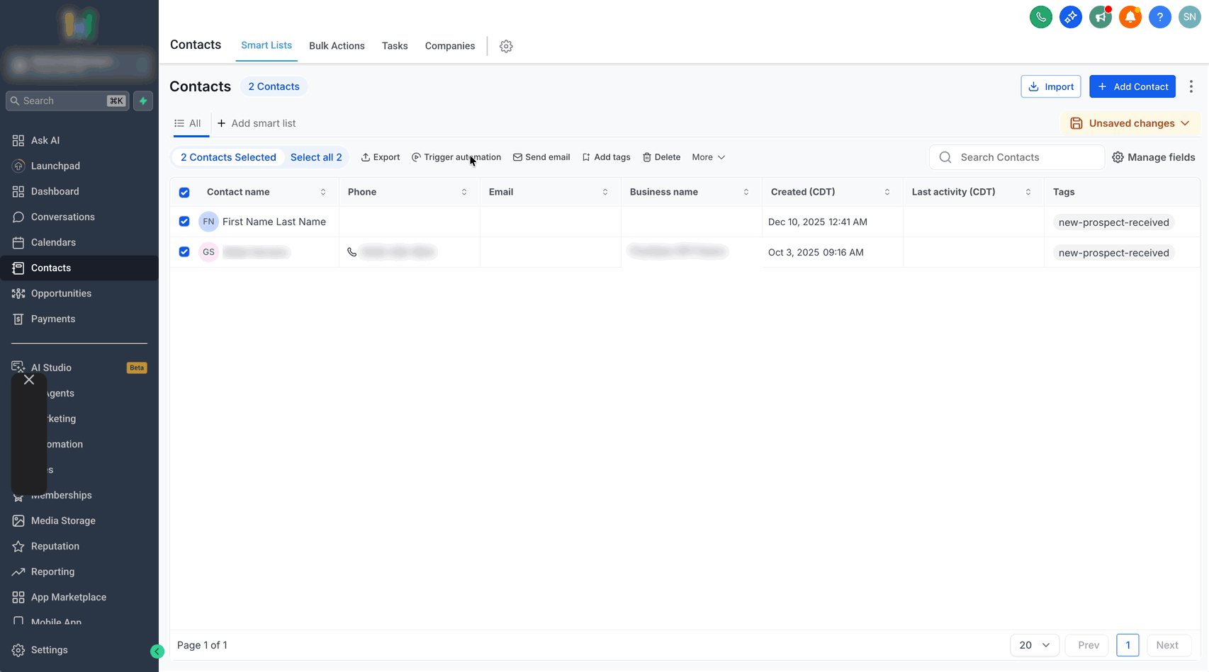 Schermata 5 — Come aggiungere Contatti in blocco a un Workflow