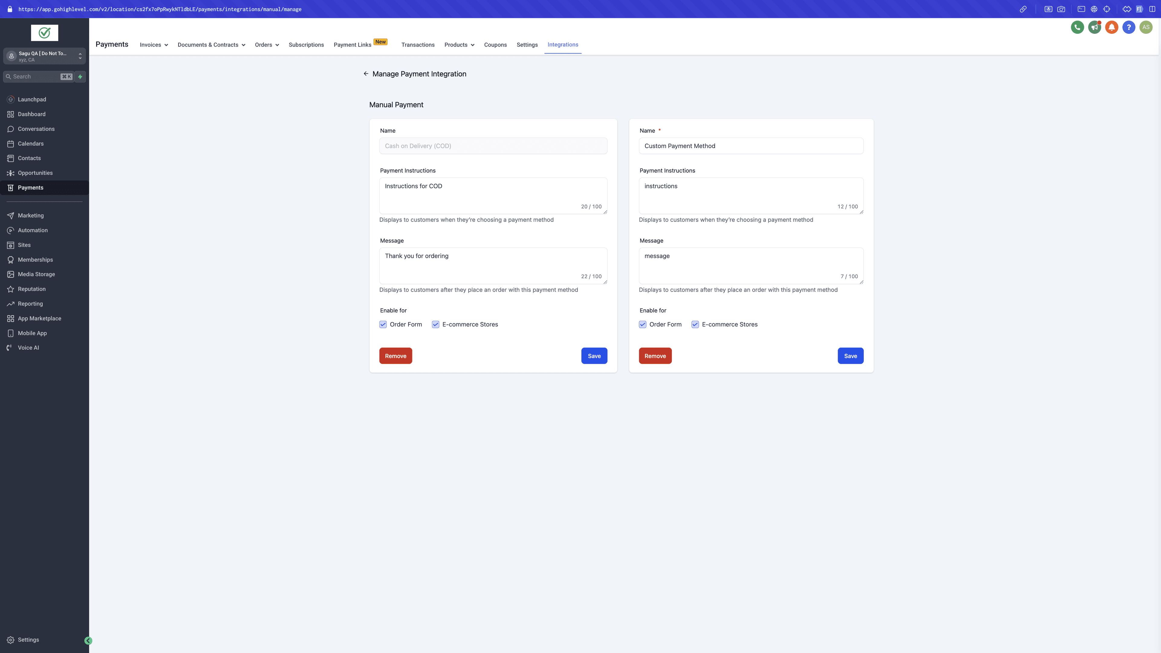 Schermata 4 — Metodo di Pagamento Manuale negli Store E-commerce e nei Form Ordine