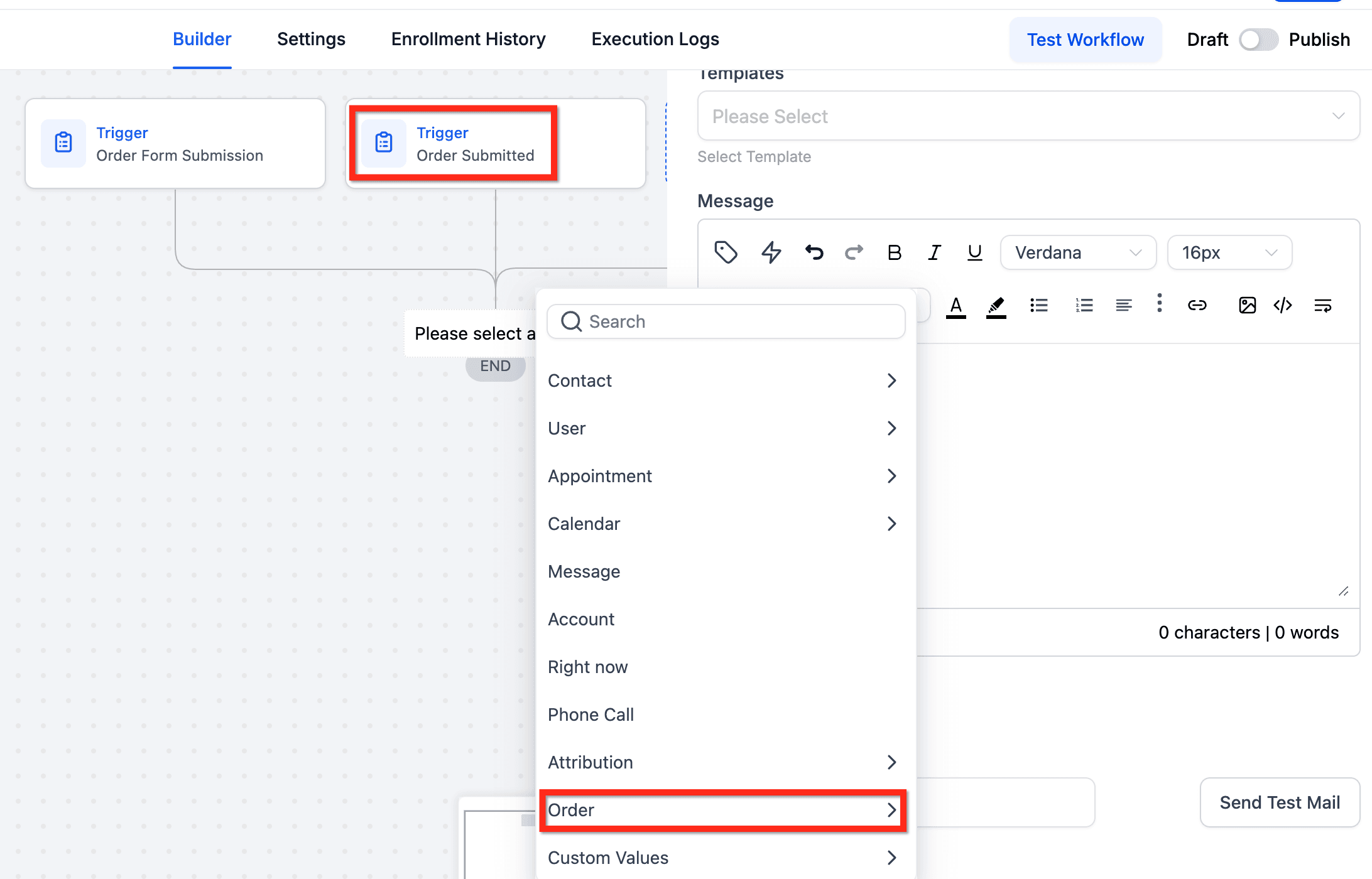 Schermata 3 — Workflow Trigger - Order Submitted vs Order Form Submission