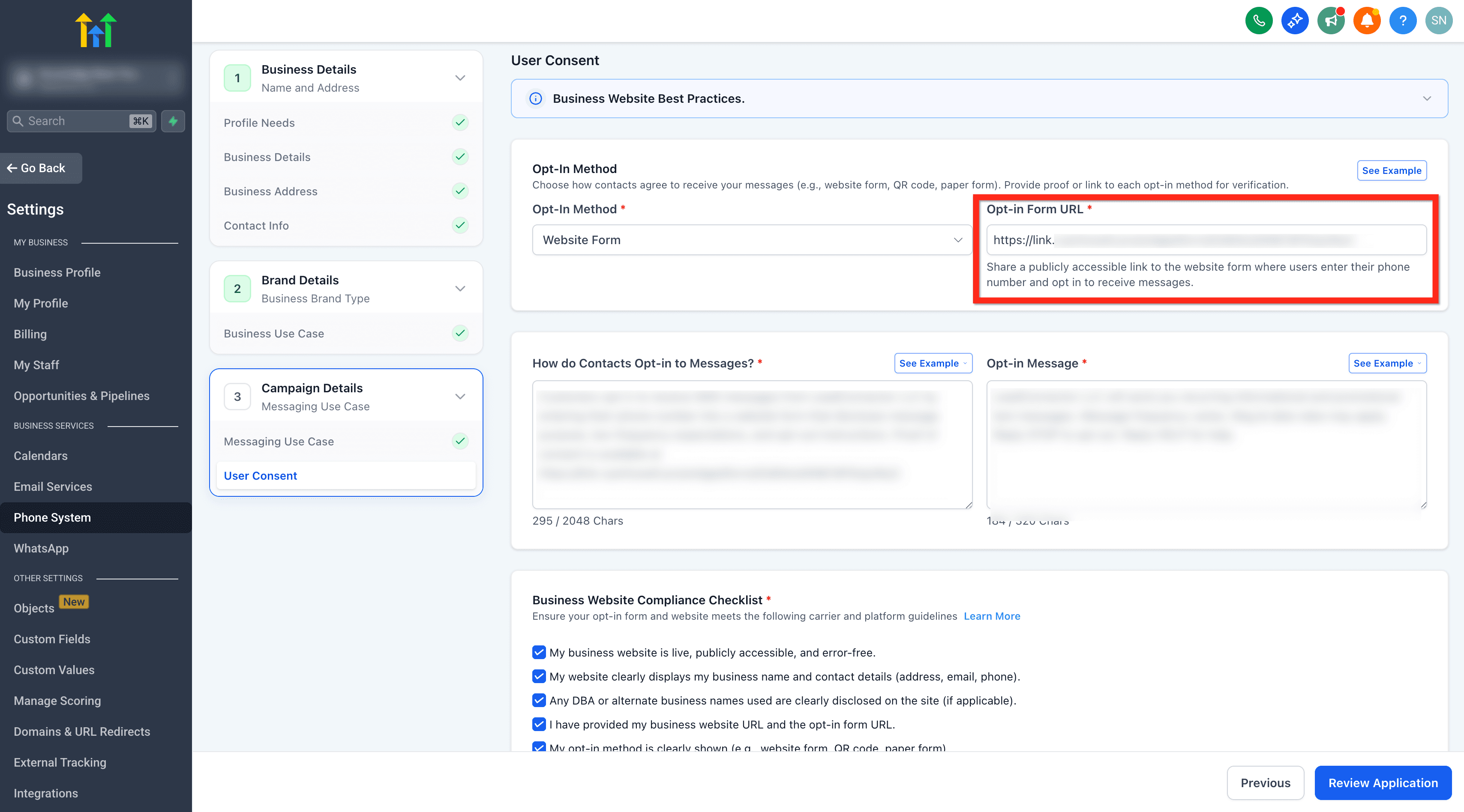 Schermata 17 — A2P - Registrazione Standard Brand per 10DLC