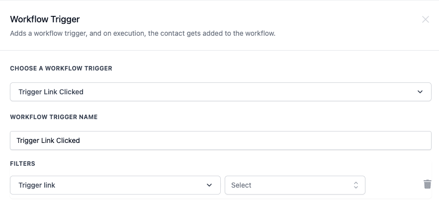 Schermata 1 — Workflow Trigger - Trigger Link Clicked