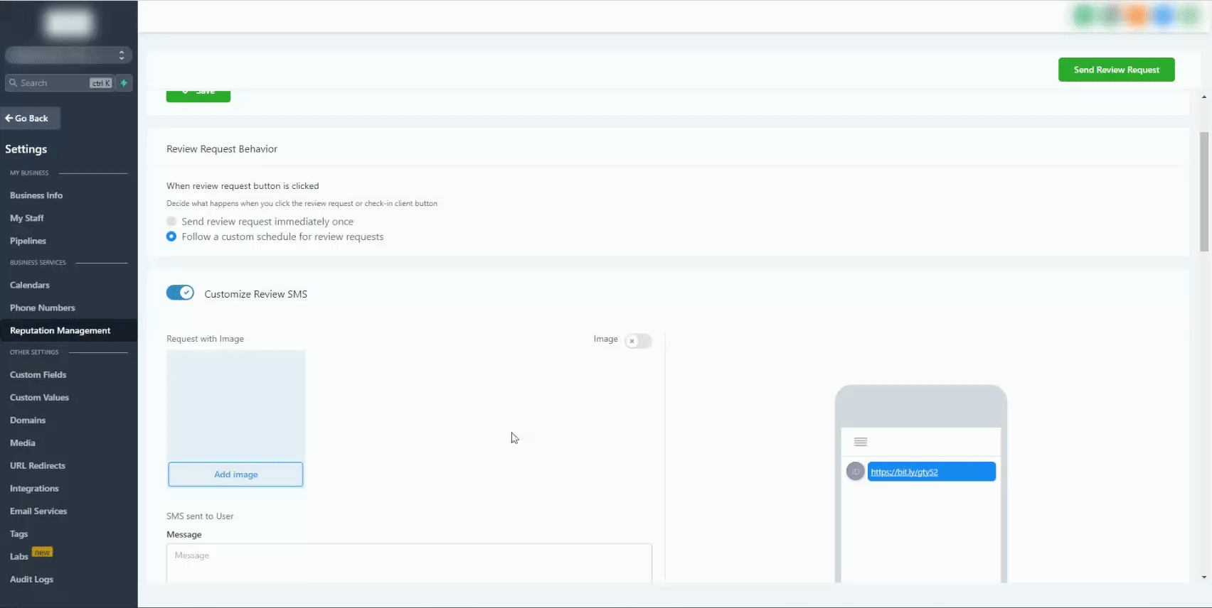 Schermata 2 — Gestione della Reputazione - Personalizzare e Visualizzare il Review Widget