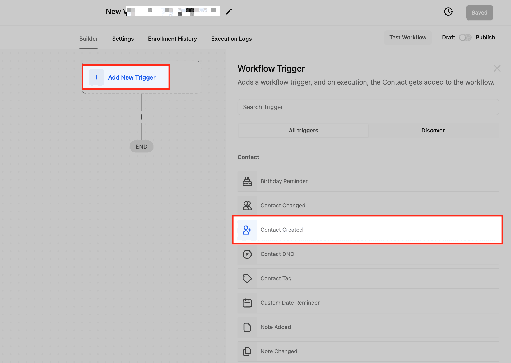 Schermata 2 — Workflow Trigger - Contatto Creato