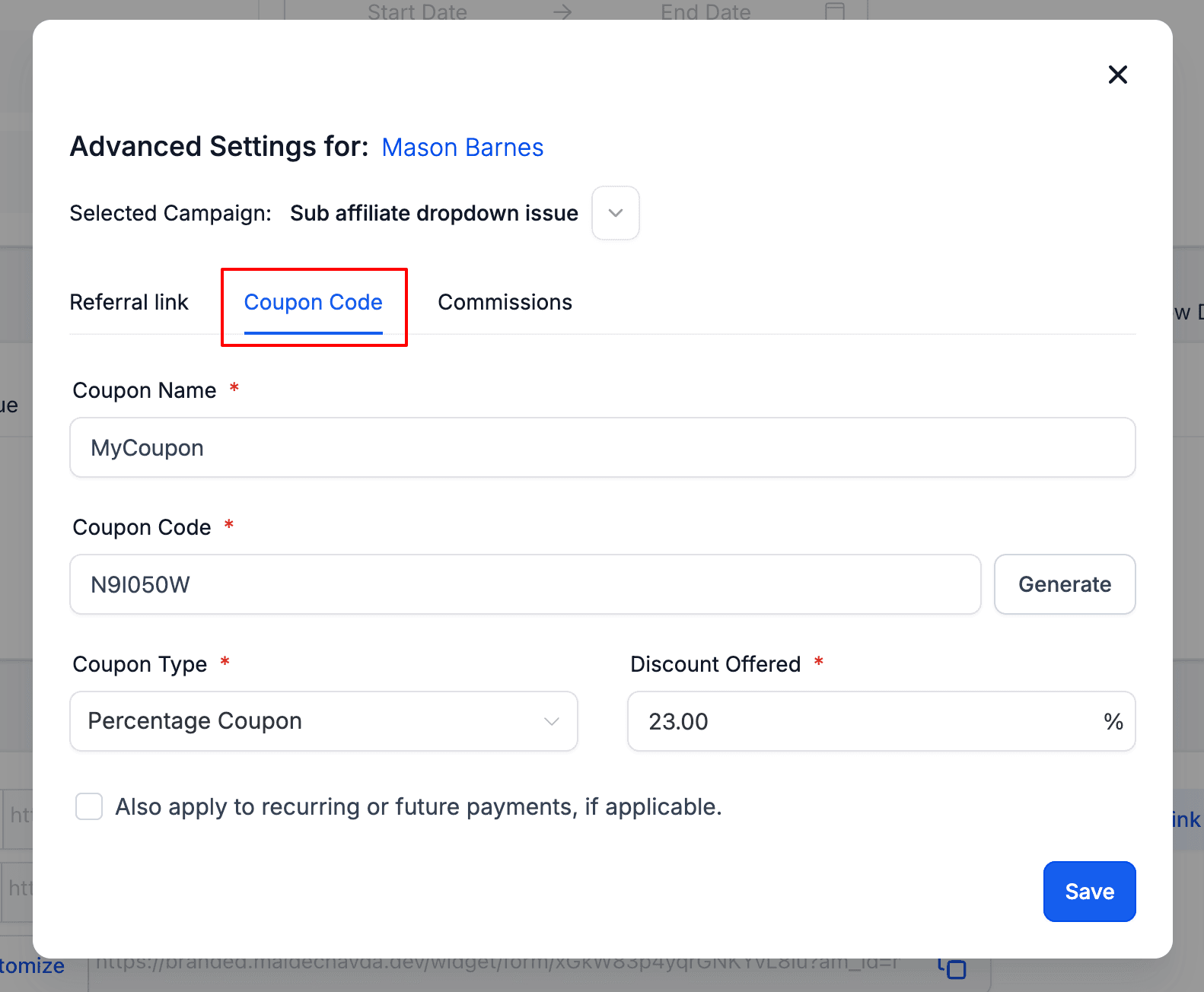 Schermata 2 — Come tracciare le vendite degli affiliati tramite coupon