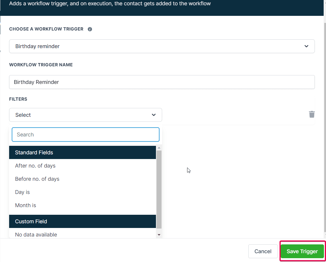 Schermata 5 — Workflow Trigger - Promemoria Compleanno