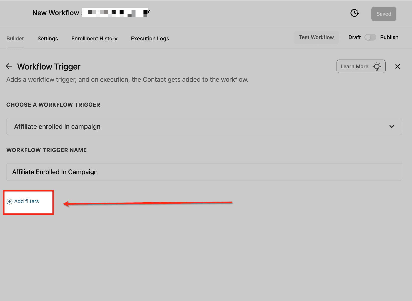 Schermata 4 — Workflow Trigger - Iscrizione Affiliato a Campaign