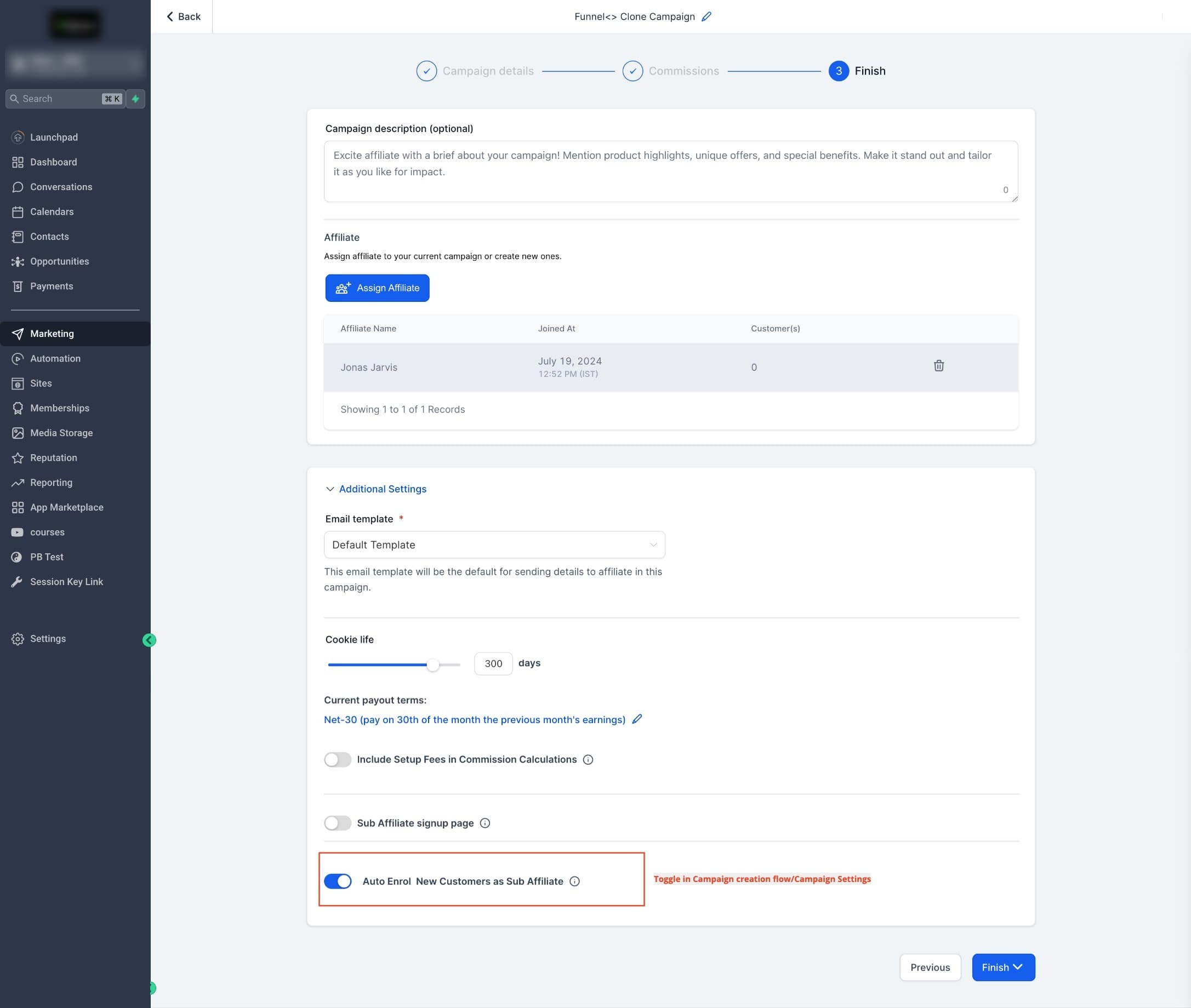 Schermata 5 — Come Aggiungere Sub-Affiliati nell'Affiliate Manager
