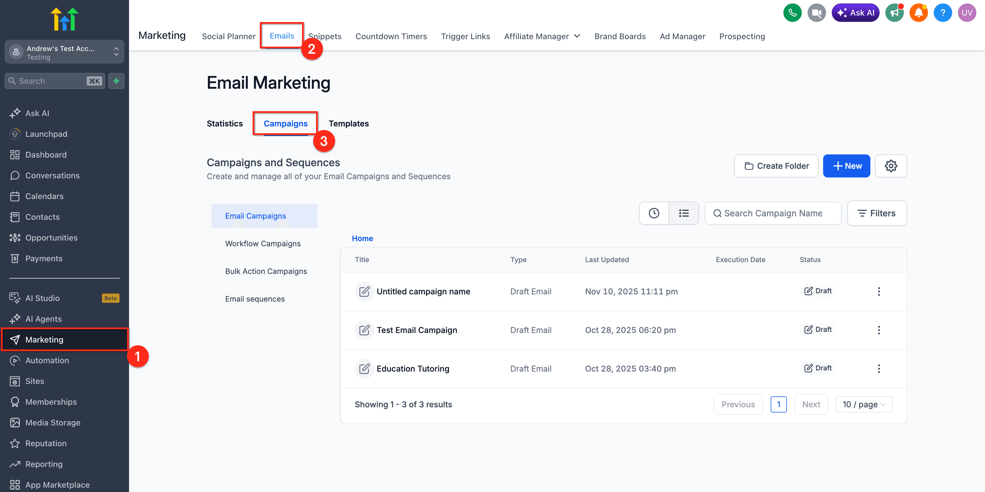 Schermata 1 — Email Sequence in HITLEAD