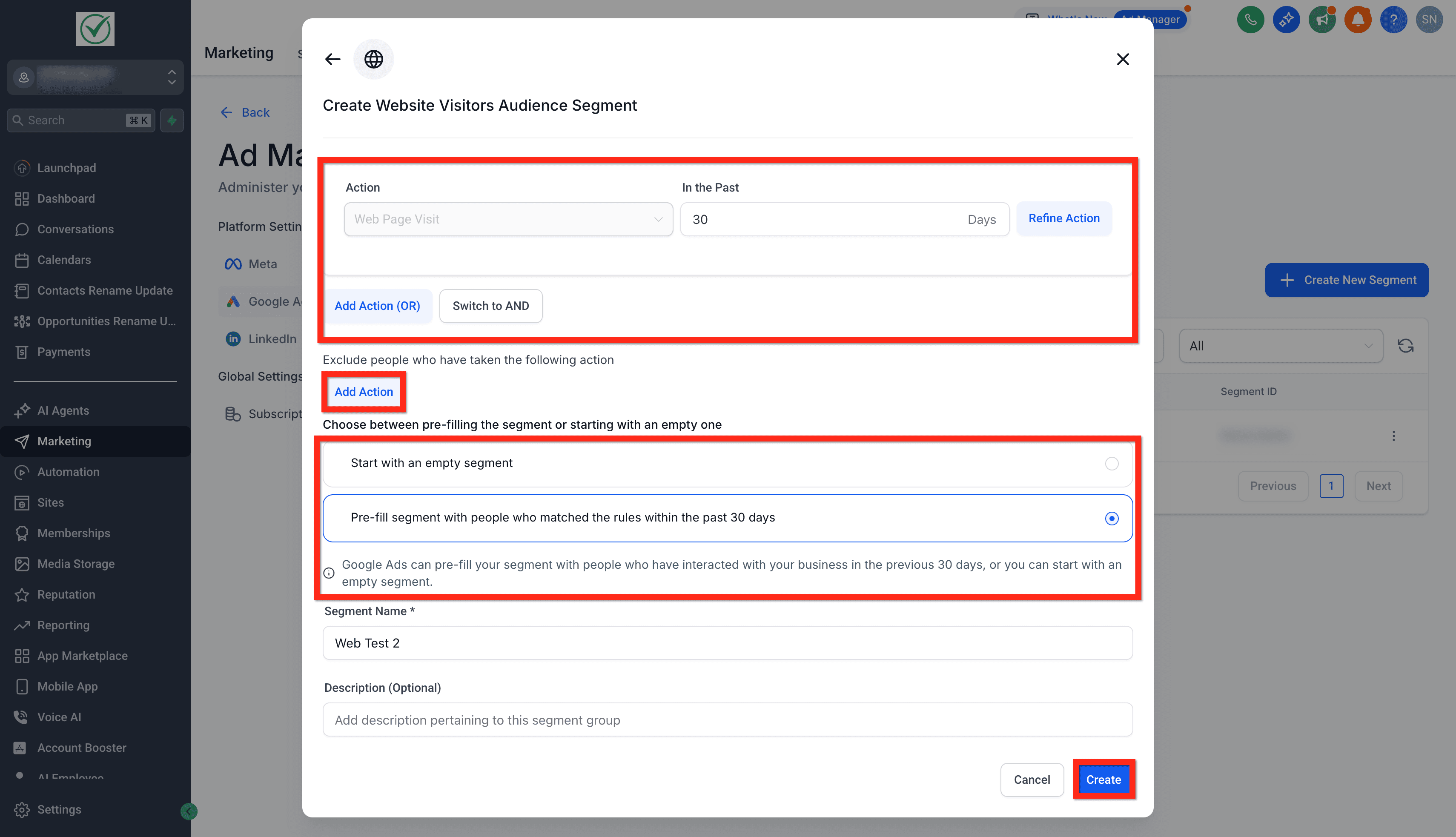 Schermata 7 — Ads Manager - Audience Segments per Google Ads