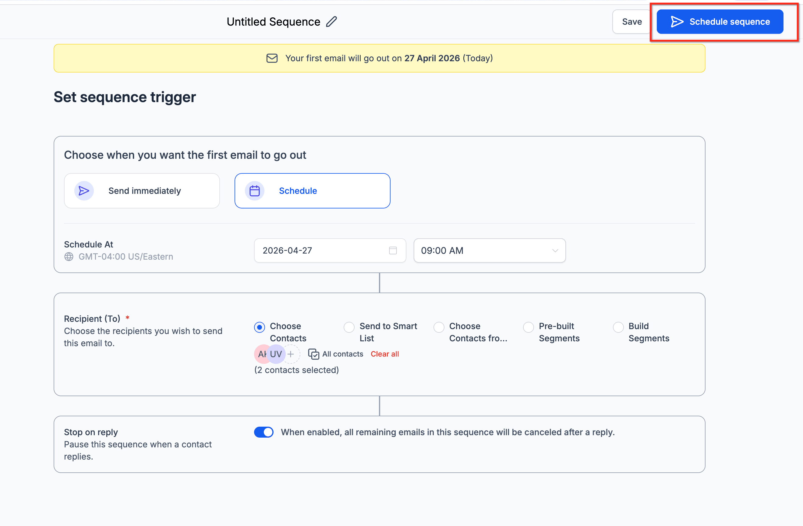 Schermata 7 — Email Sequence in HITLEAD