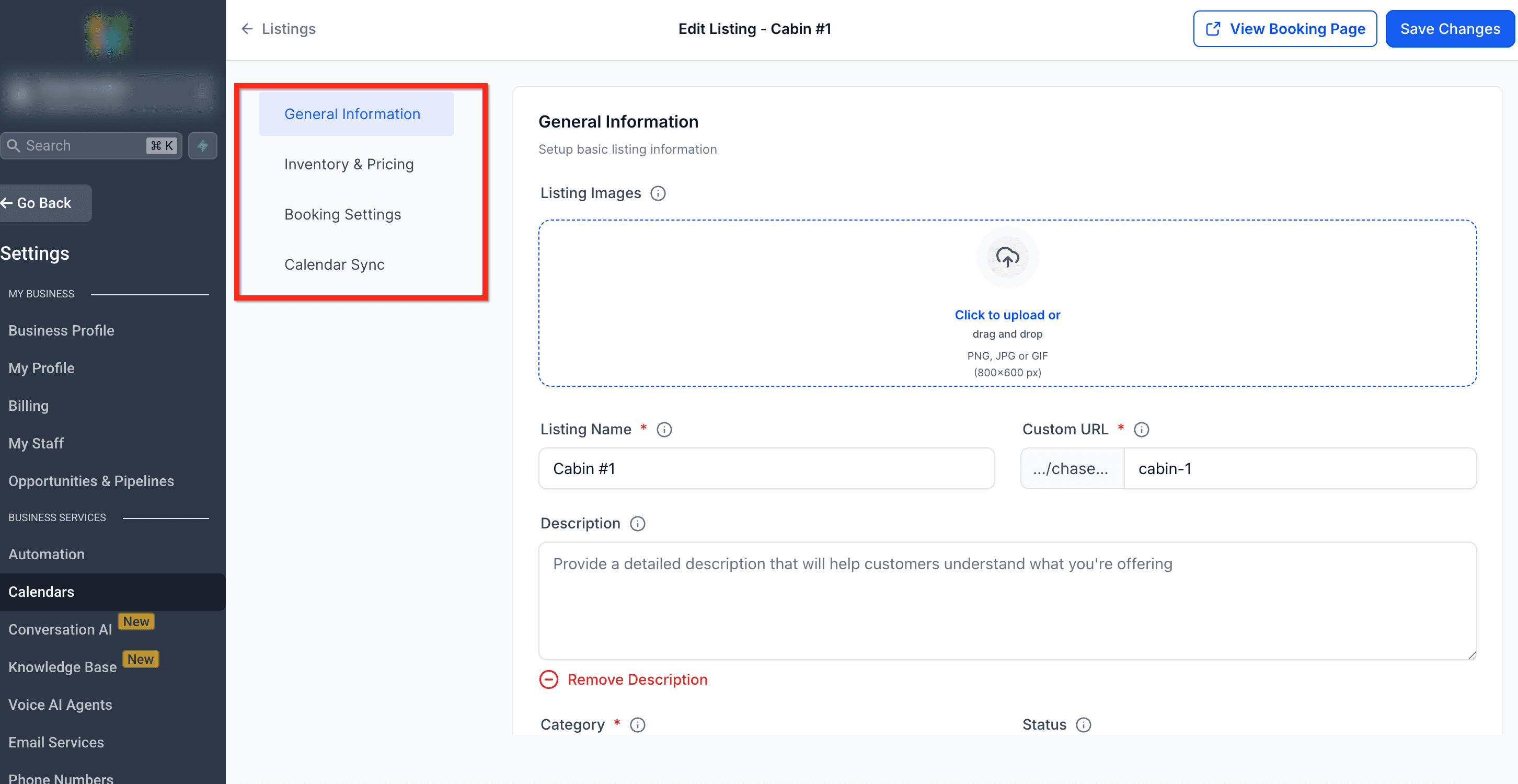 Schermata 7 — Creare e Modificare le Listings