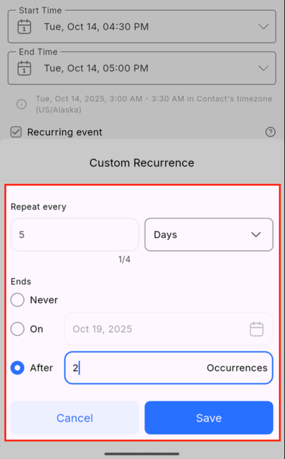 Schermata 5 — Come Pianificare Appuntamenti Ricorrenti sull'App Mobile
