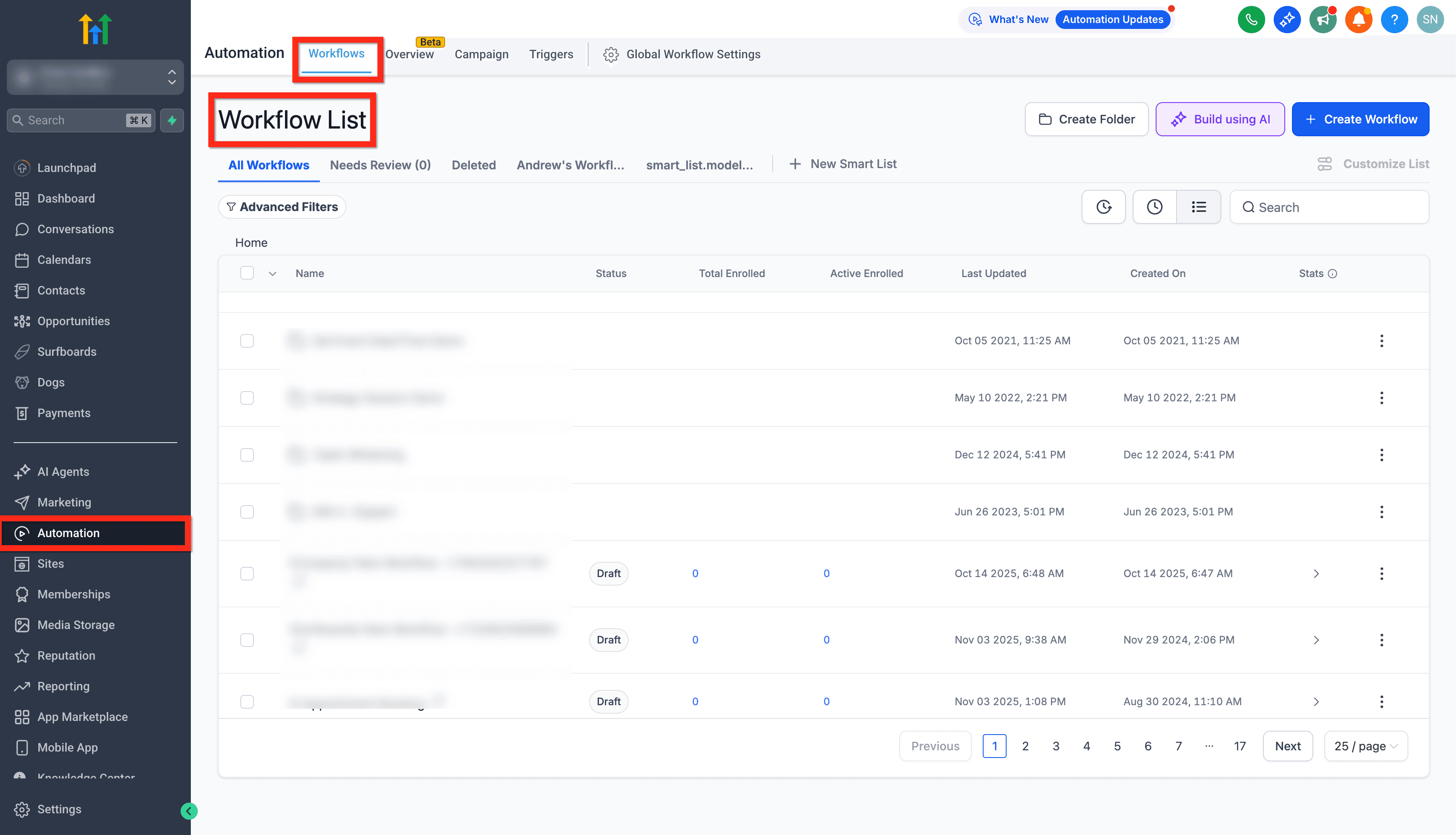 Schermata 1 — Workflow - Azioni Collettive nella Pagina Elenco
